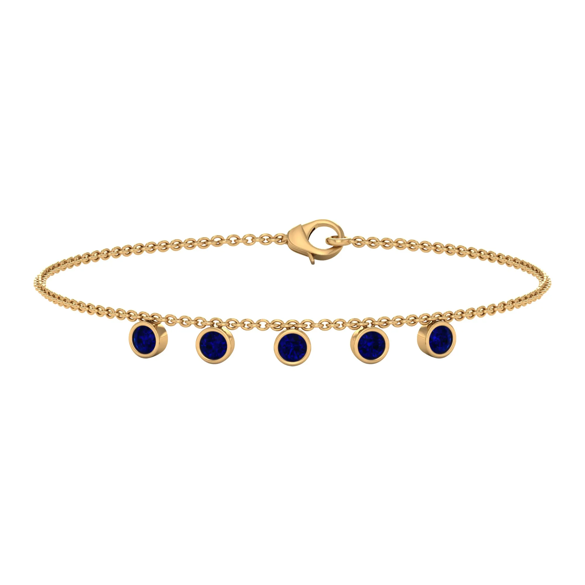 1 CT Bezel Set Blue Sapphire and Gold Station Chain Bracelet