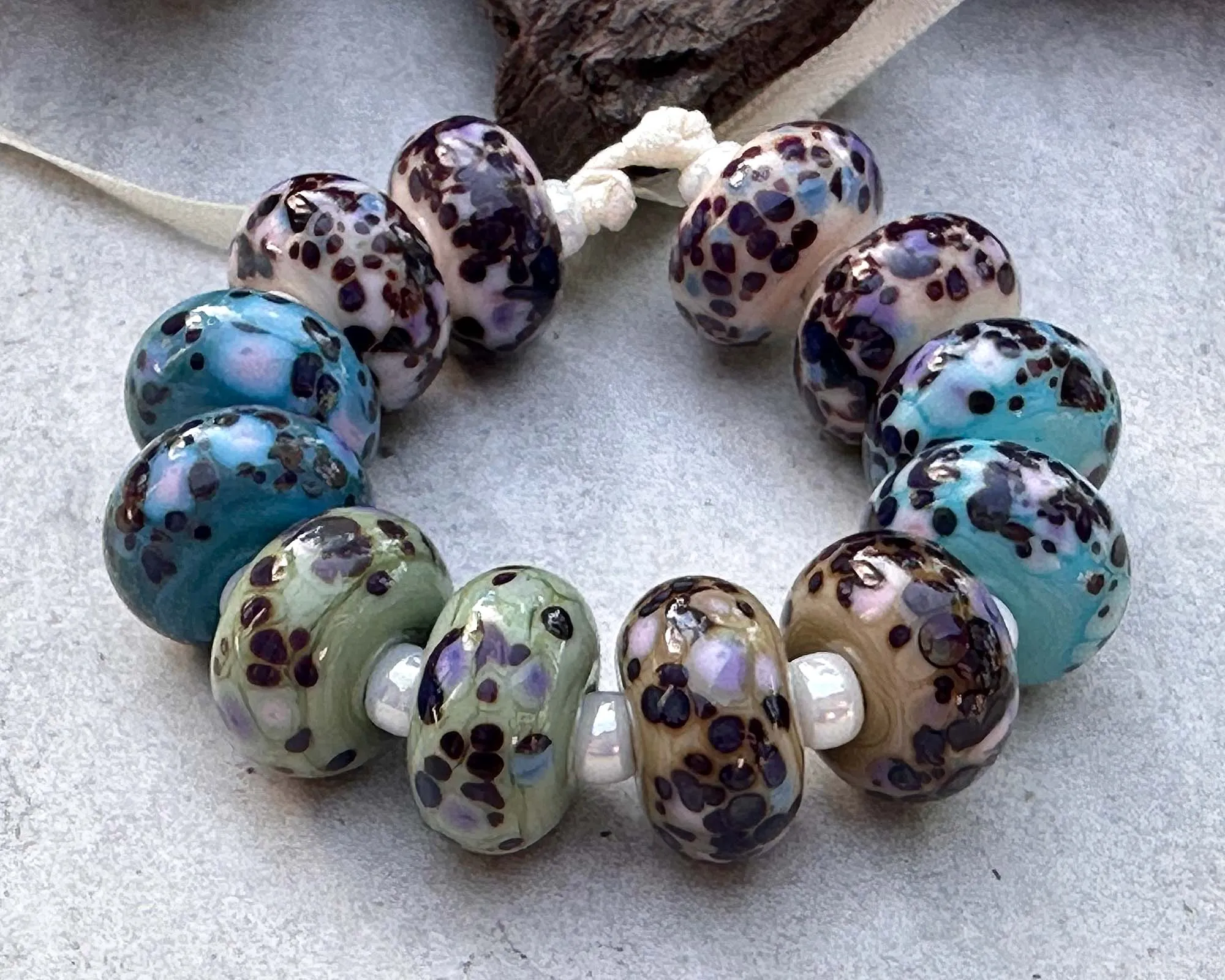 12 Speckled Pairs Lampwork Beads Mix SRA