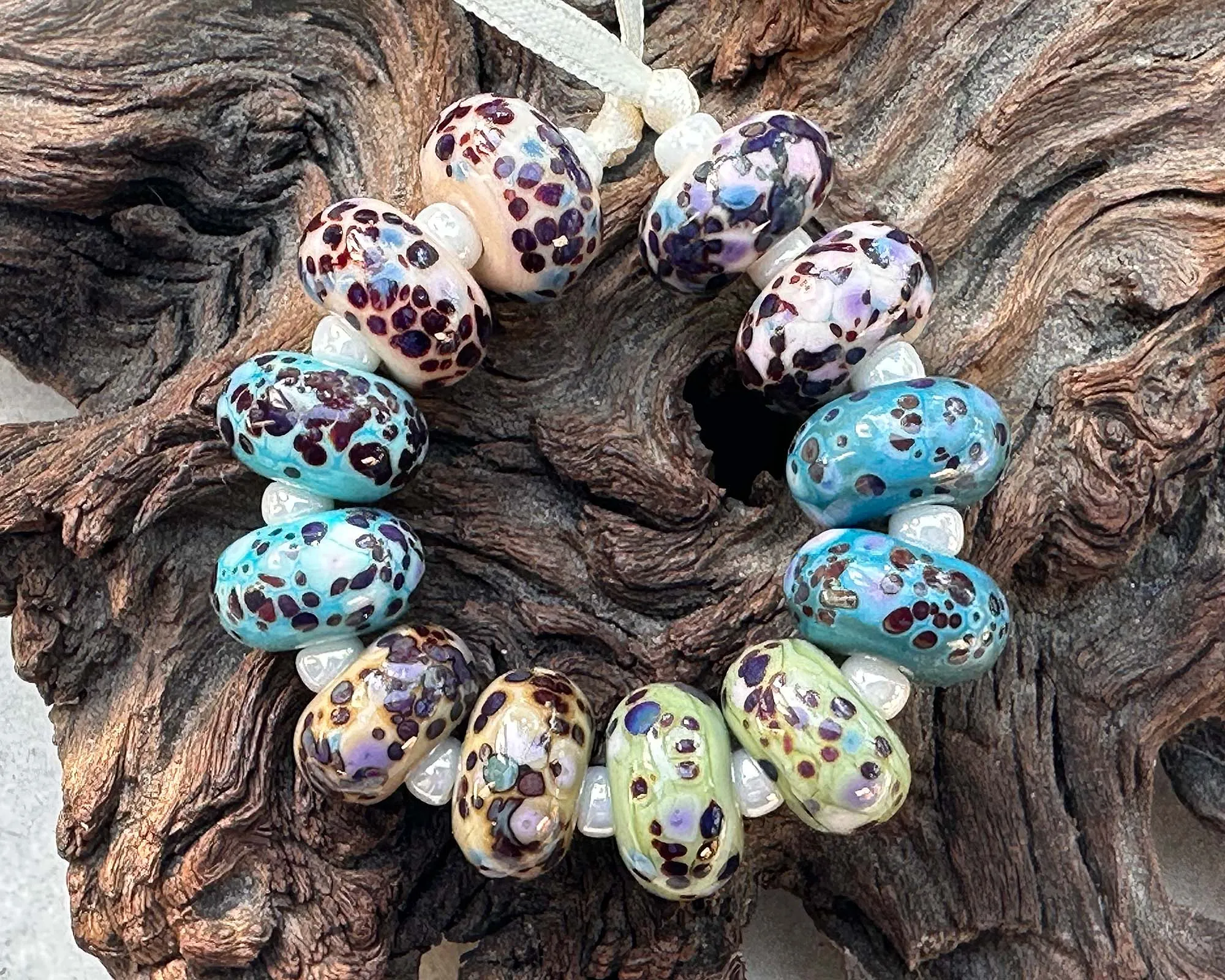 12 Speckled Pairs Lampwork Beads Mix SRA