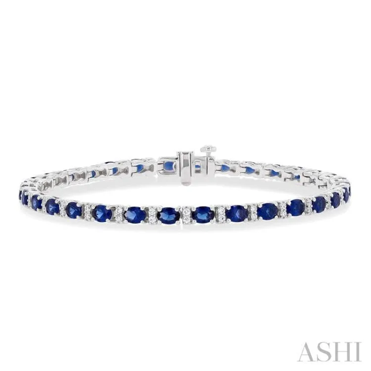 1/3 ctw Oval Cut 4X3MM Sapphire and Round Cut Diamond Precious Bracelet in 14K White Gold