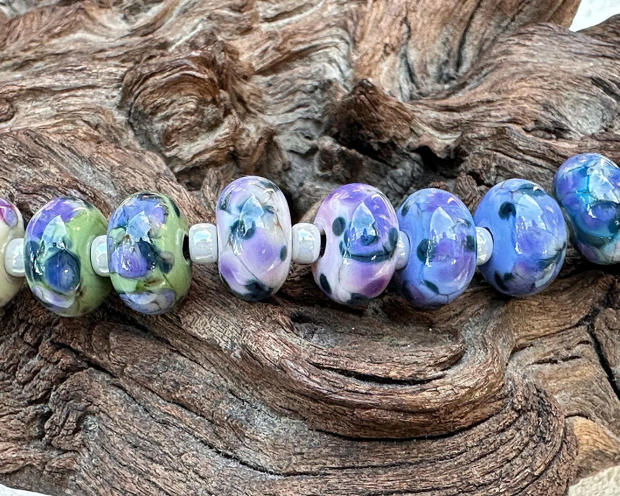 14 Blueberry Bliss Mosaic Lampwork Beads Set SRA