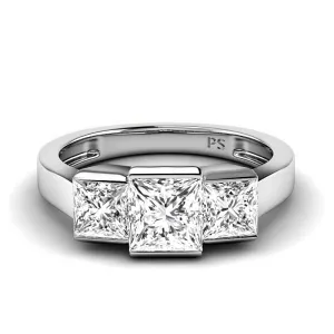 1.50-4.00 CT Princess Cut Lab Grown Diamonds - Three Stone Ring