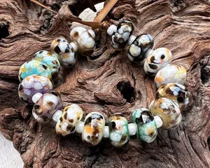 16 Picasso Brown Mosaic Pairs Lampwork Beads Set SRA