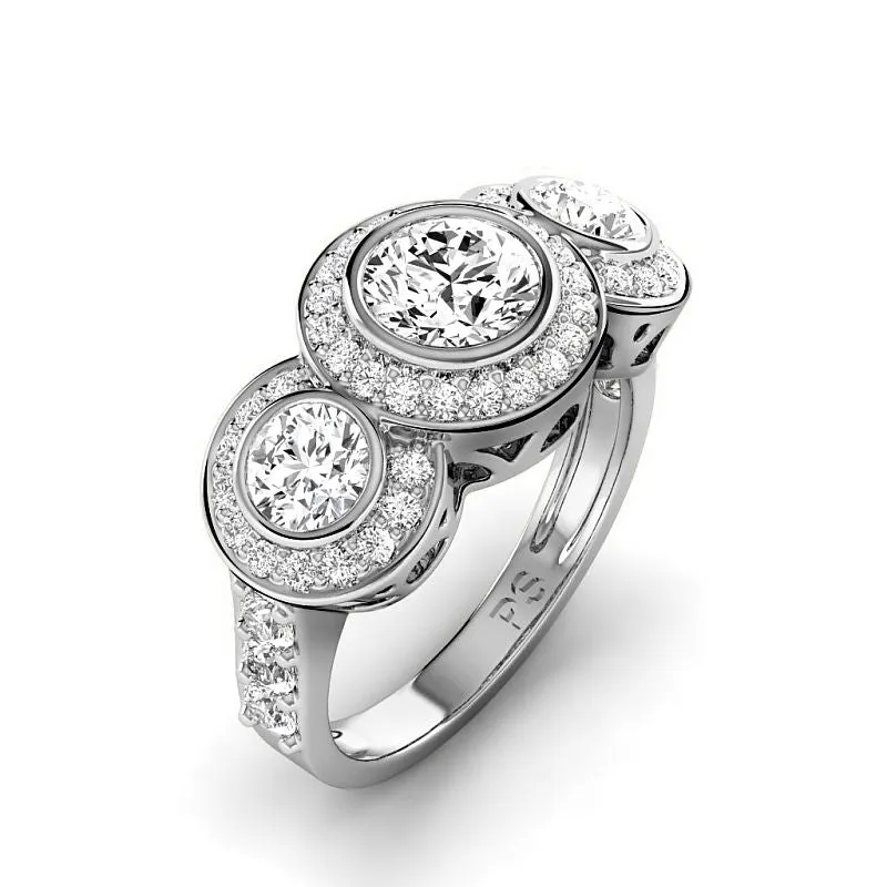 1.75-4.25 CT Round Cut Lab Grown Diamonds - Three Stone Ring