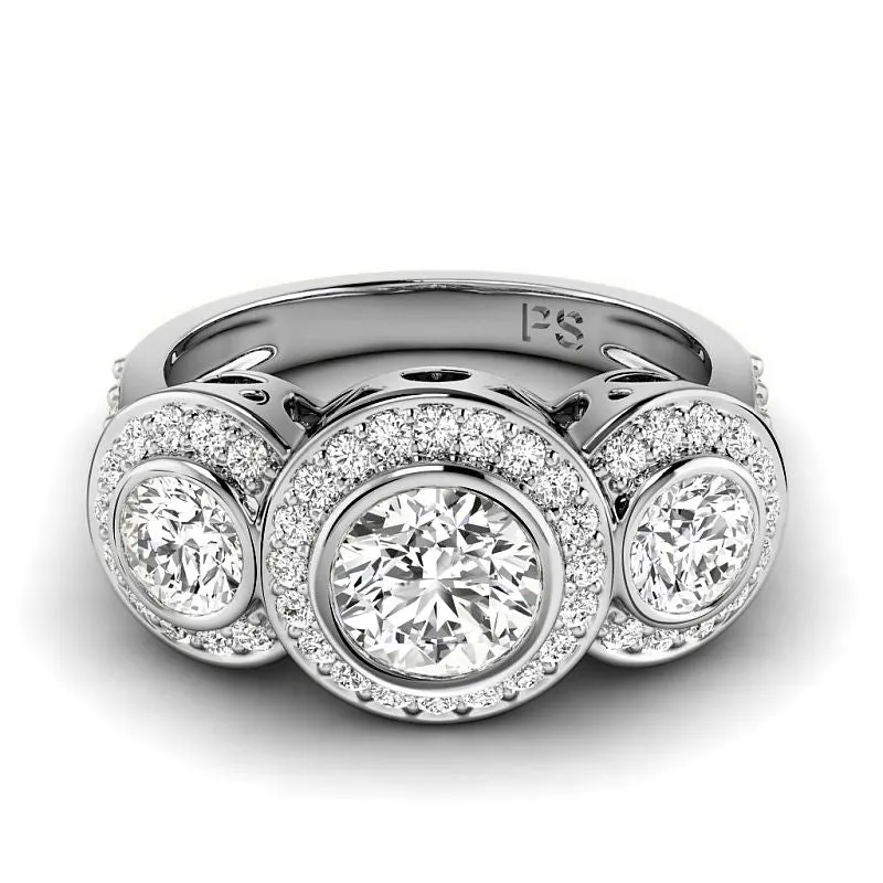 1.75-4.25 CT Round Cut Lab Grown Diamonds - Three Stone Ring