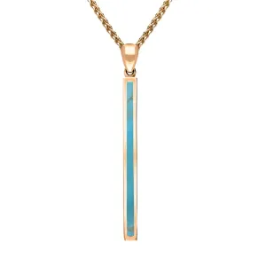 18ct Rose Gold Turquoise Long Slim Oblong Necklace