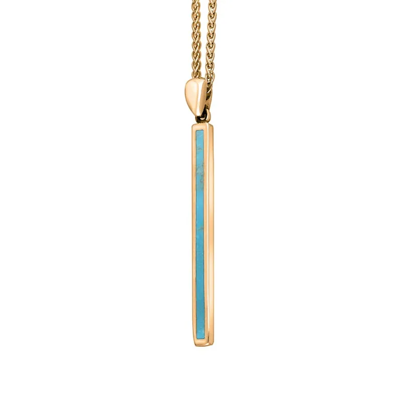 18ct Rose Gold Turquoise Long Slim Oblong Necklace