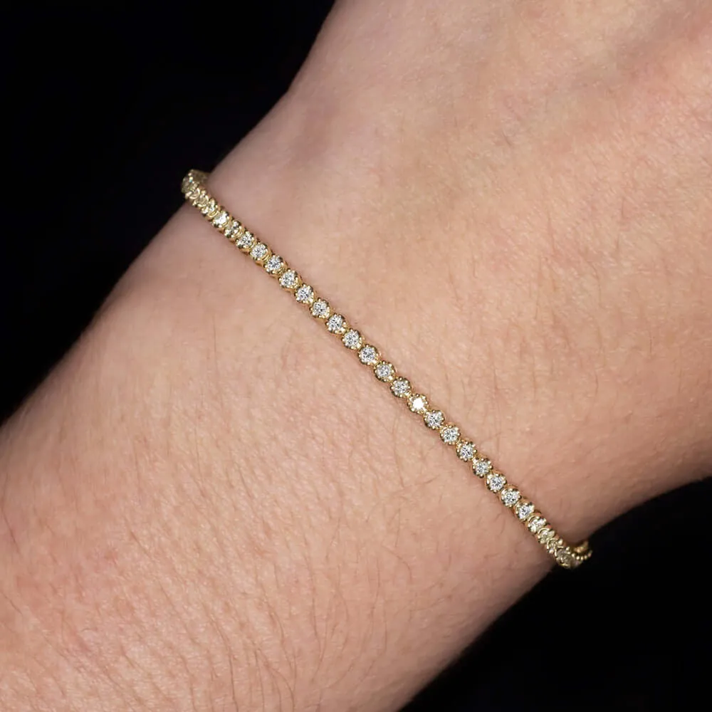 1ct VERY GOOD CUT DIAMOND TENNIS BRACELET YELLOW GOLD ROUND BRILLIANT CLASSIC