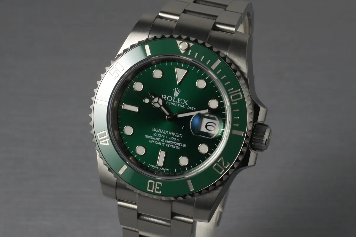 2012 Rolex Green Submariner 116610V with Box and Papers