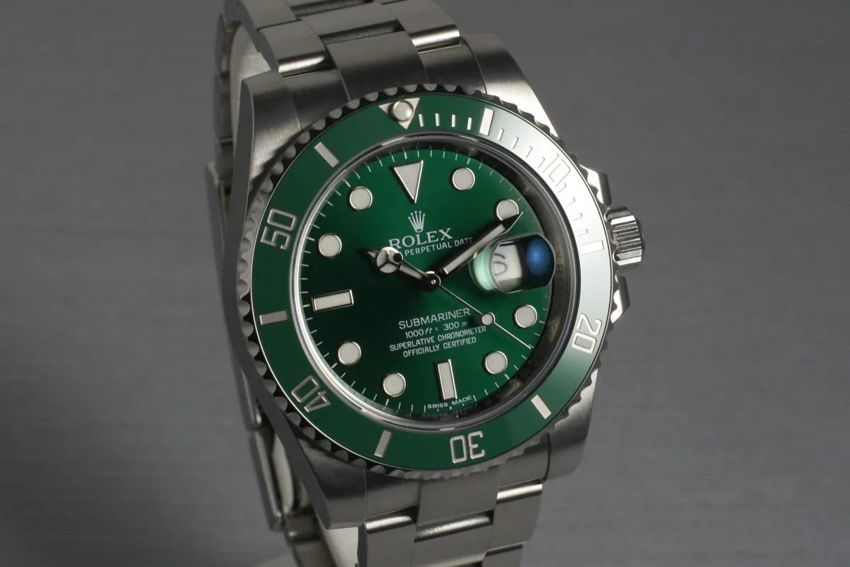 2012 Rolex Green Submariner 116610V with Box and Papers