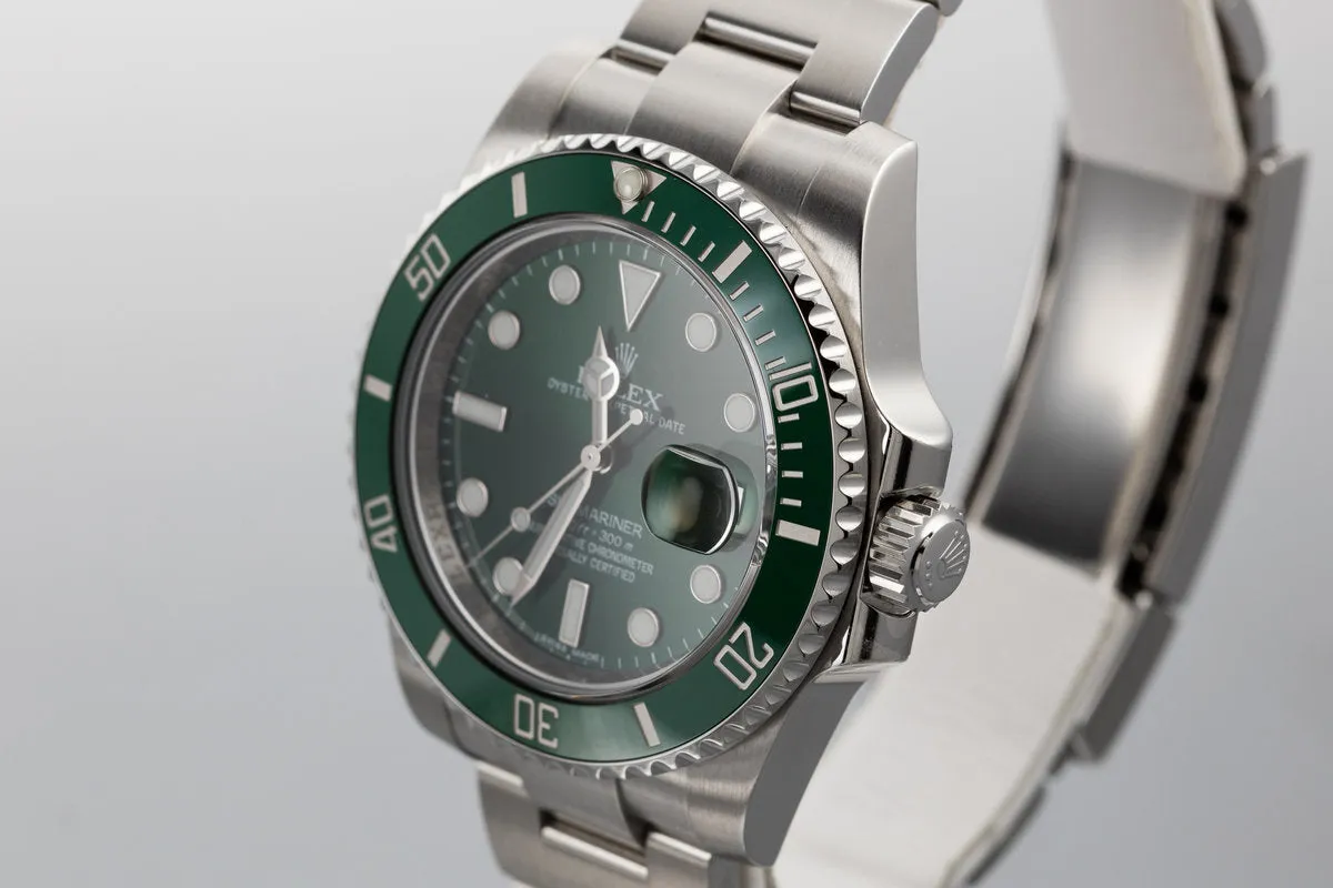 2014 Rolex Green Ceramic Submariner 116610LV "Hulk" with Box and Papers