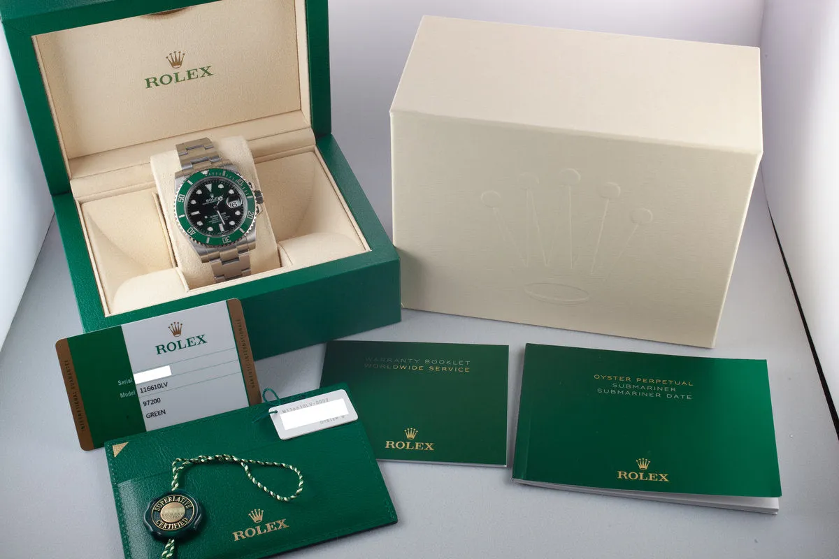 2018 Rolex Ceramic Green Submariner 116610LV "Hulk" with Box and Papers