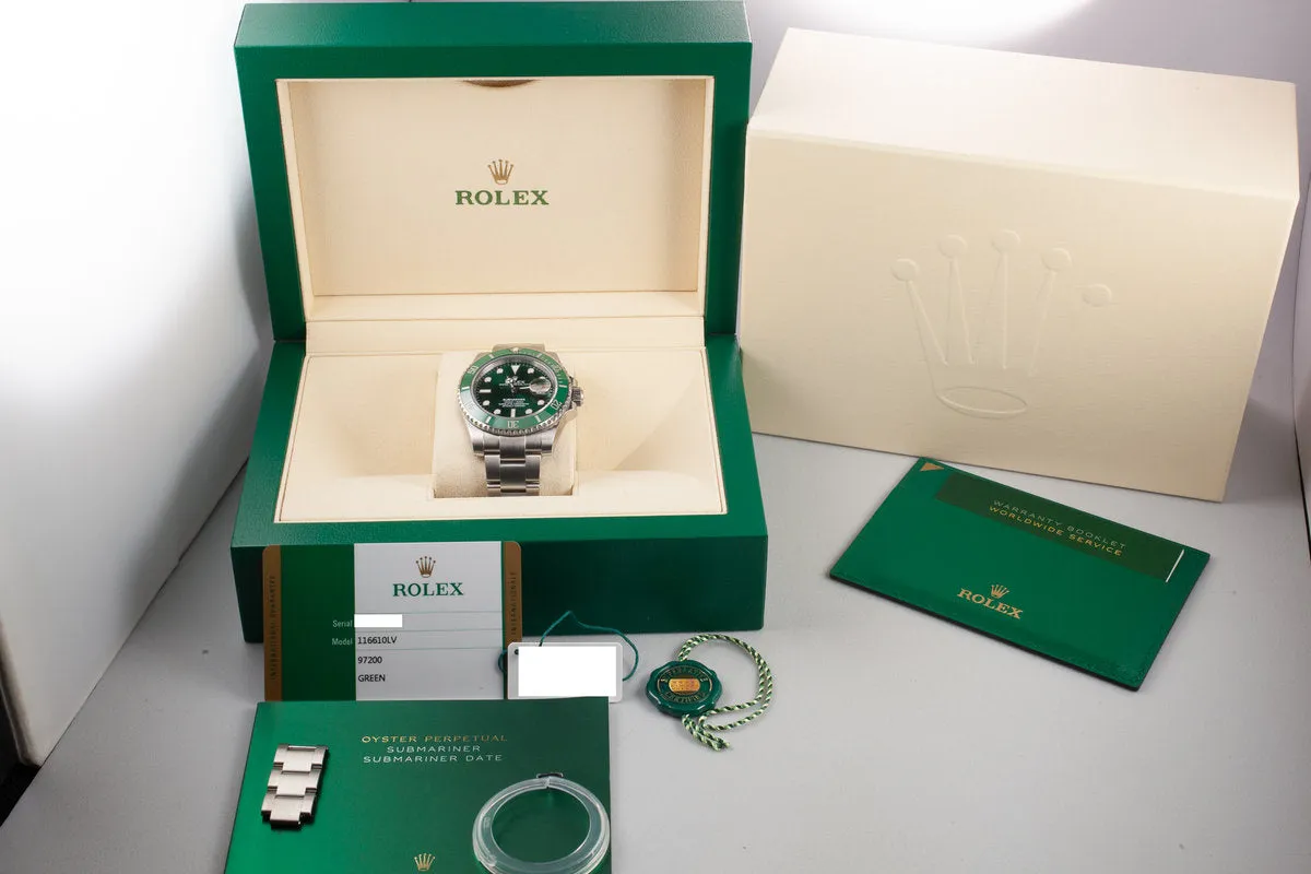 2019 Rolex Green Submariner 116610LV with Box and Papers