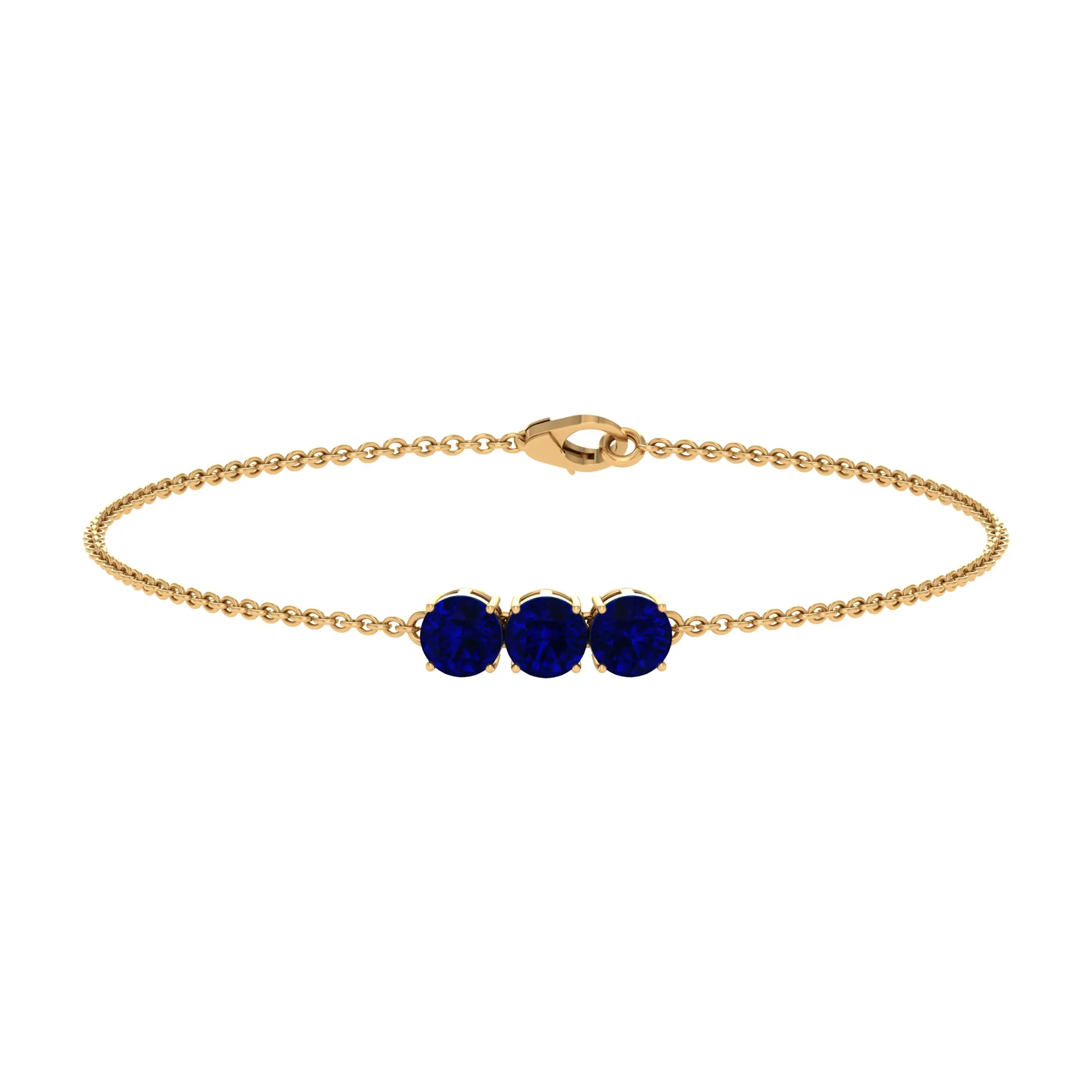 2.75 CT Blue Sapphire Three Stone Chain Bracelet