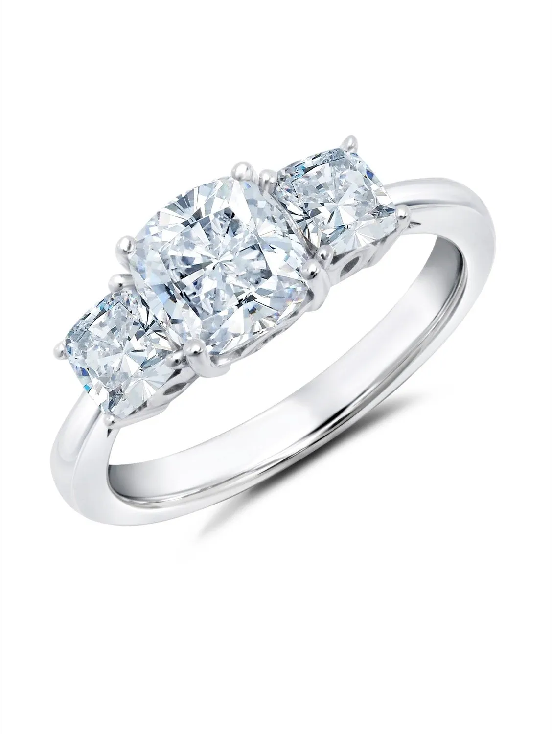 3 Stone Cushion Cut Ring in Platinum