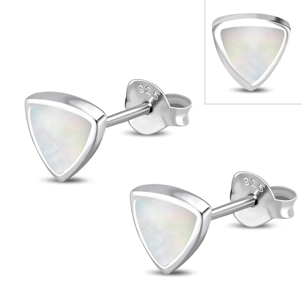 5.00mm | Mother of Pearl Triangle Stud Silver Earrings