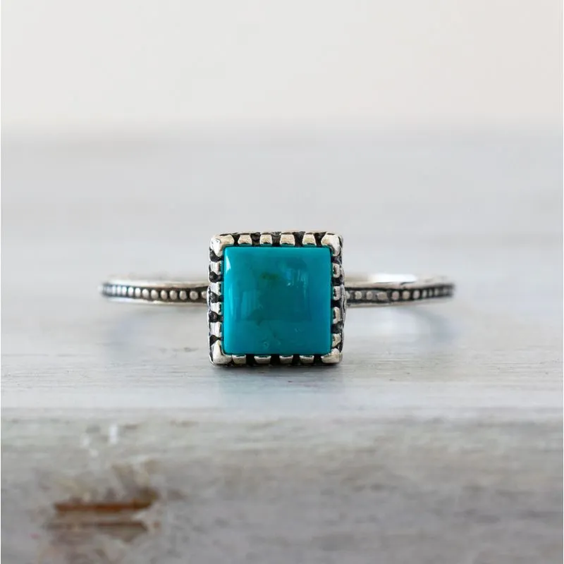 925 Sterling Silver Square Turquoise 6X6mm Ring