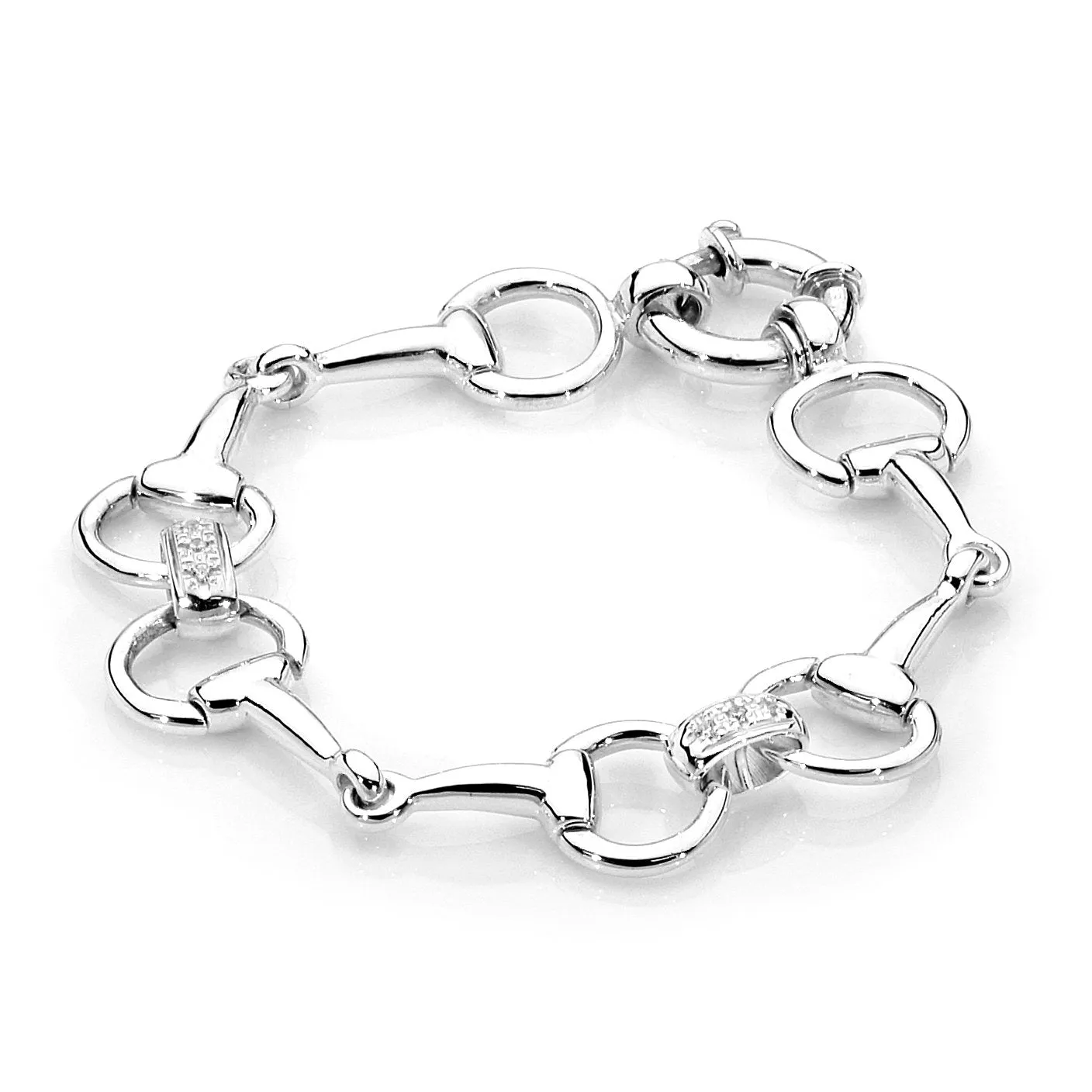 9ct White Gold Timeless Bit and Diamond Set Bracelet