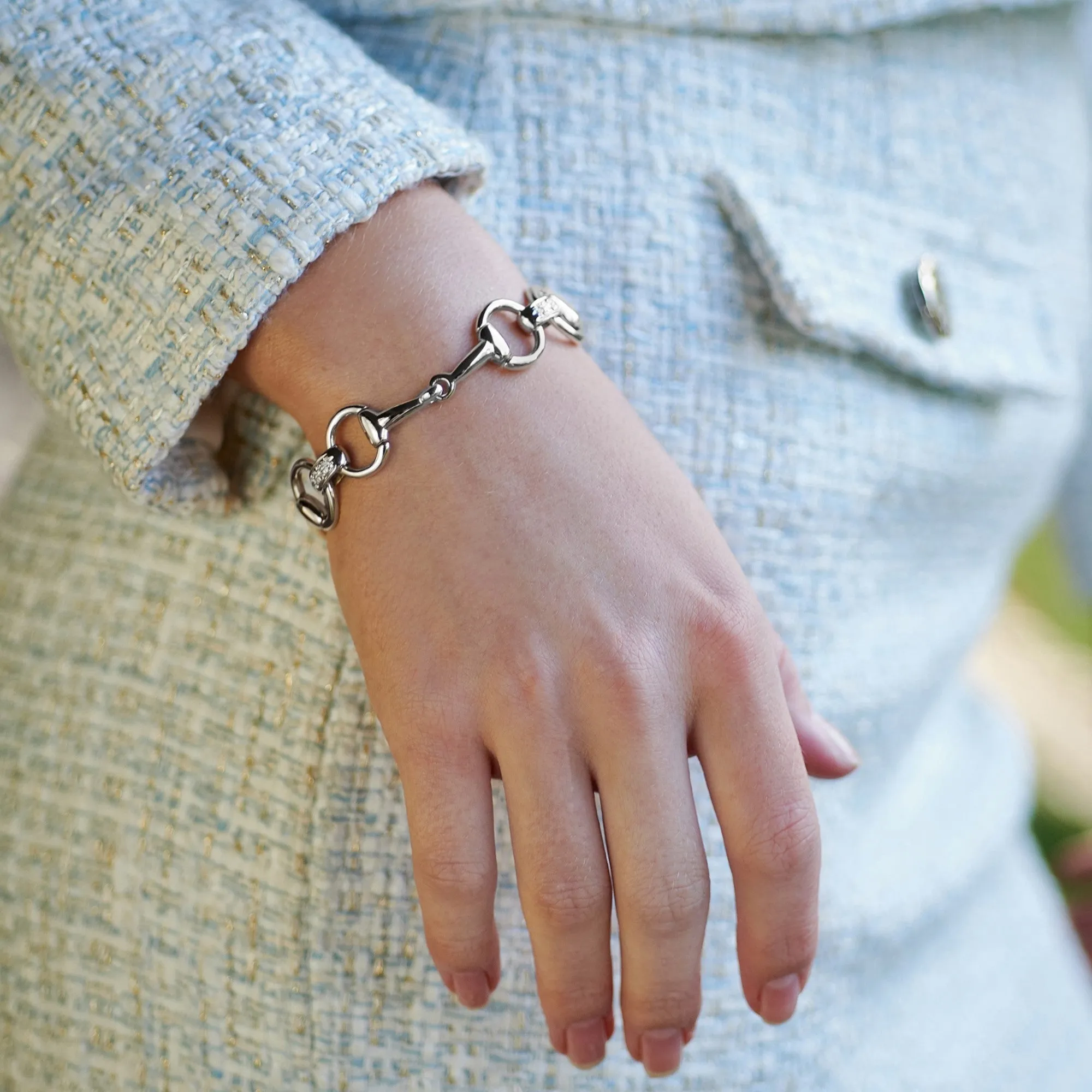 9ct White Gold Timeless Bit and Diamond Set Bracelet