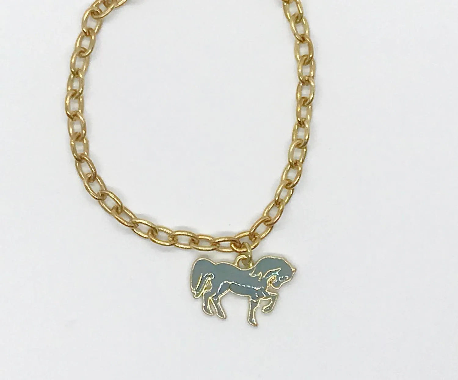 Adorable Vintage Bracelet with Gray Enamel Horse Charm