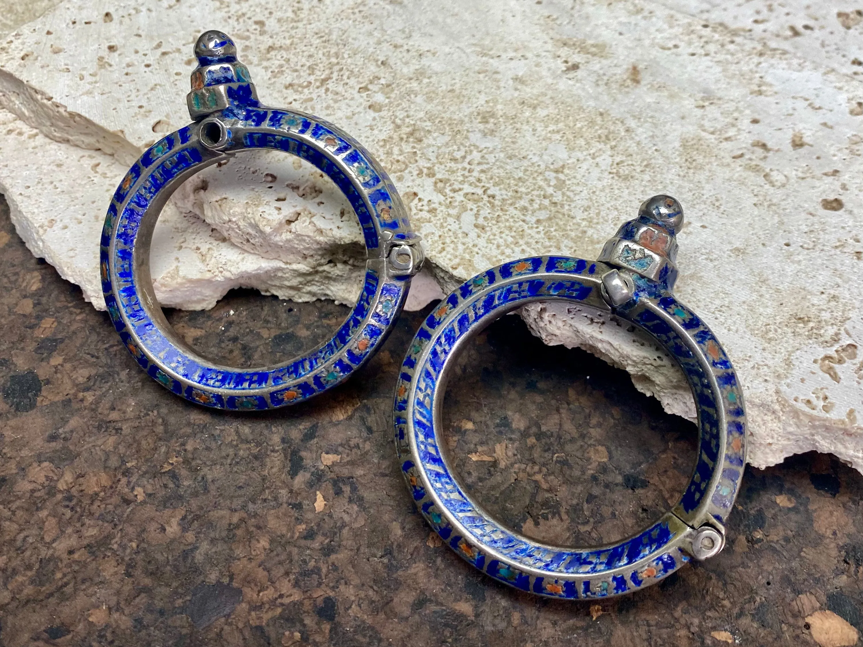 Antique Pair Of Multan Enamel  Silver Bracelets