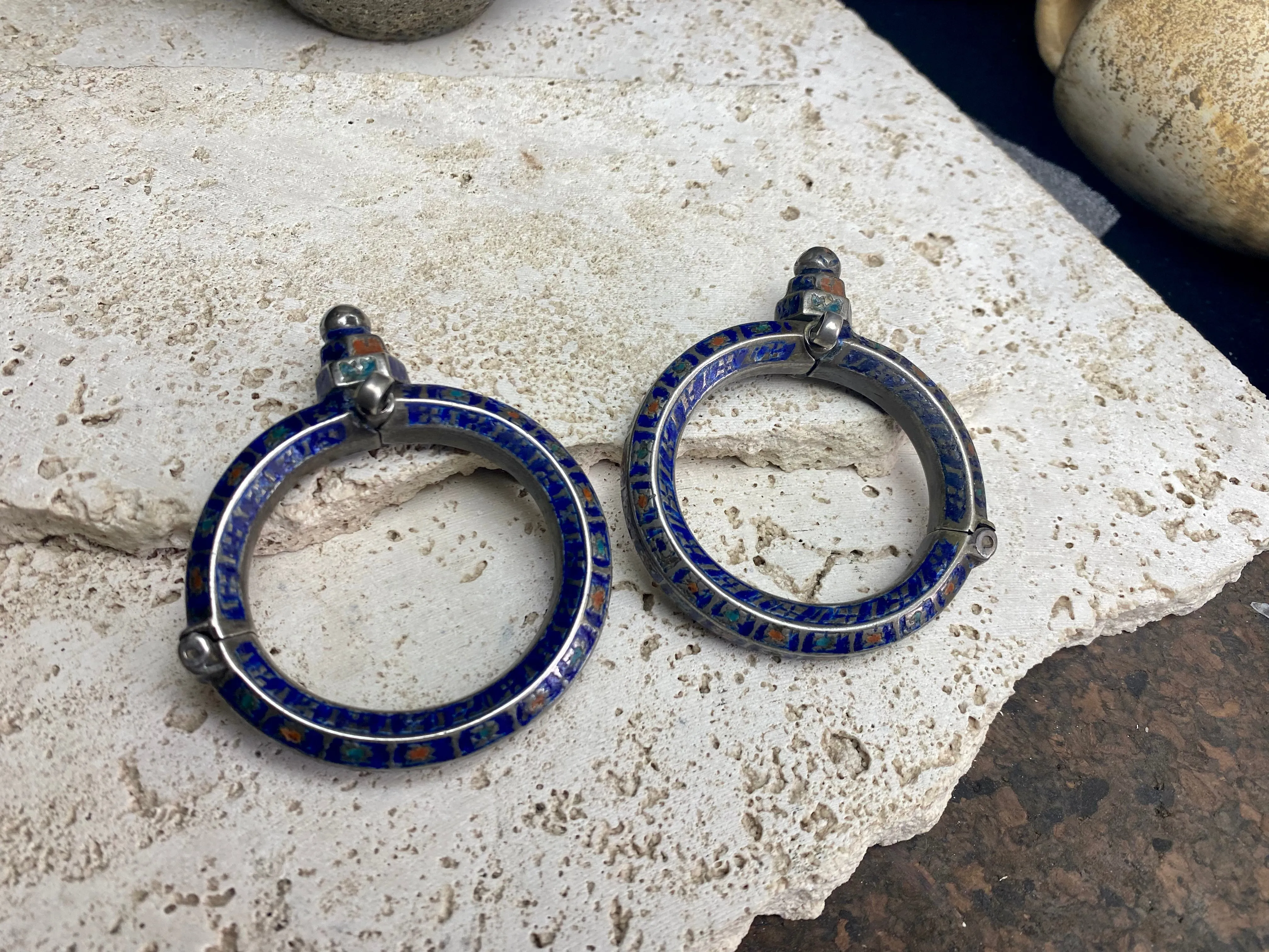 Antique Pair Of Multan Enamel  Silver Bracelets