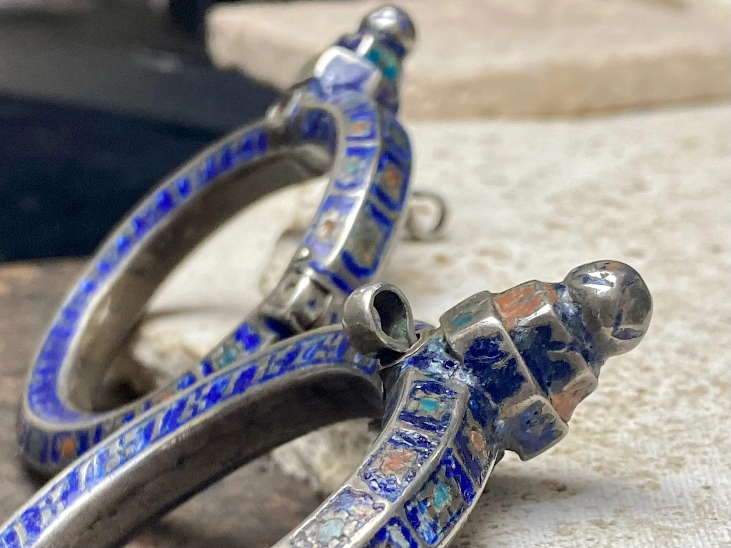 Antique Pair Of Multan Enamel  Silver Bracelets