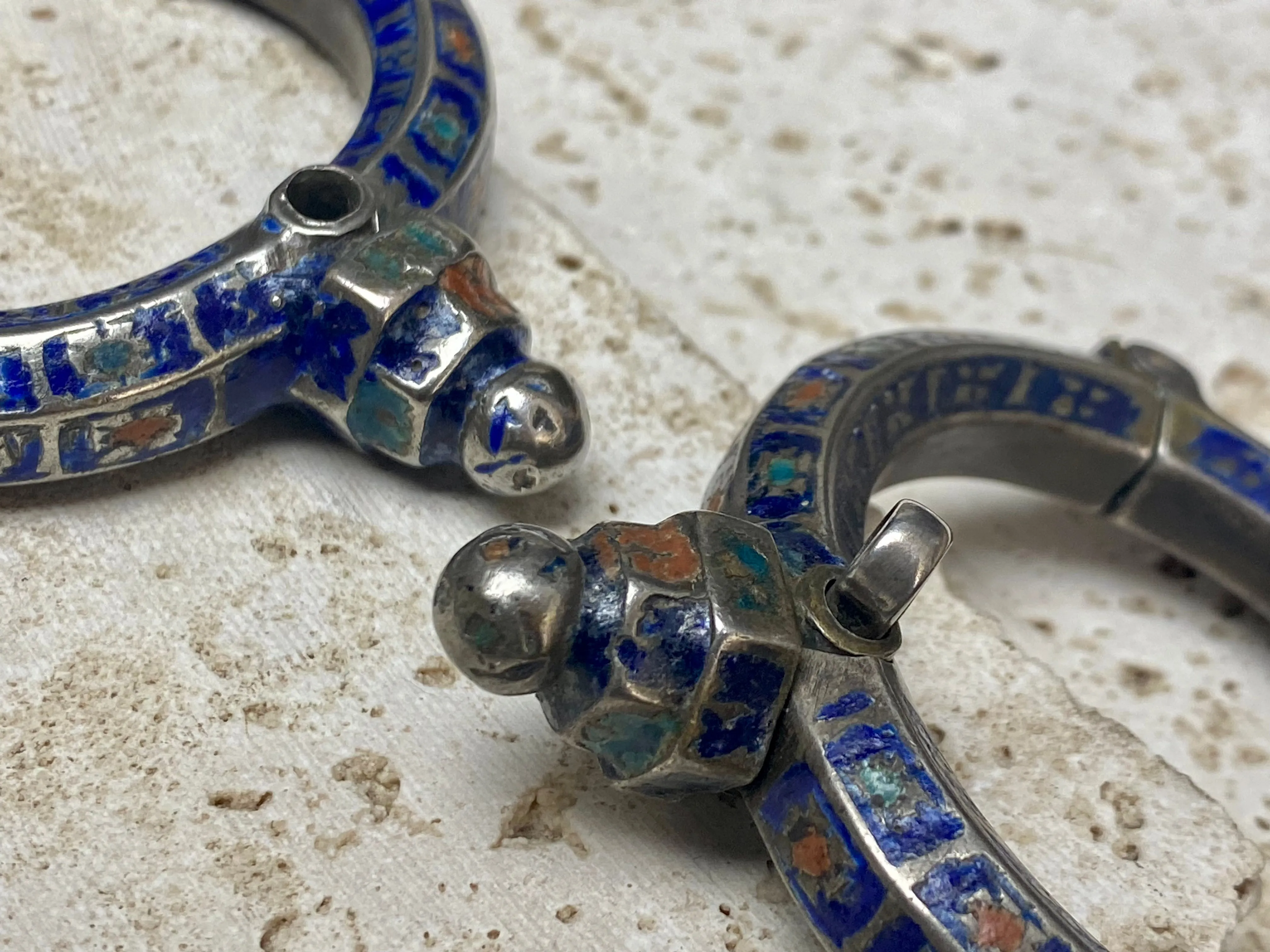 Antique Pair Of Multan Enamel  Silver Bracelets