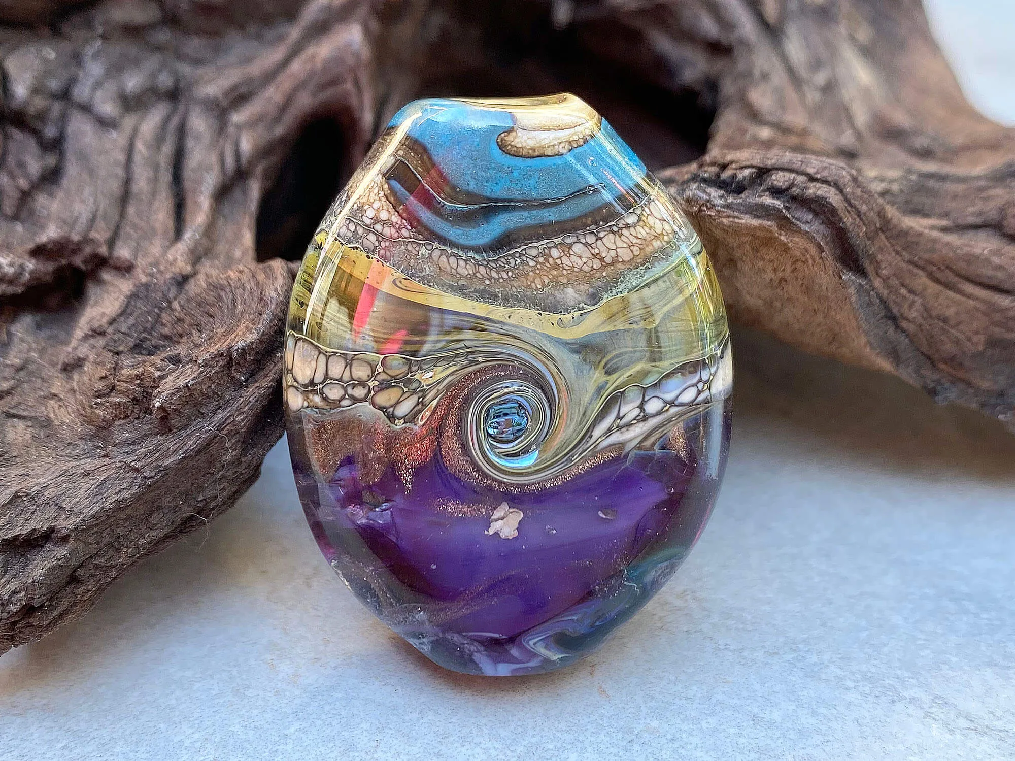 Aqua Blue & Purple Organic Lampwork Focal Bead SRA