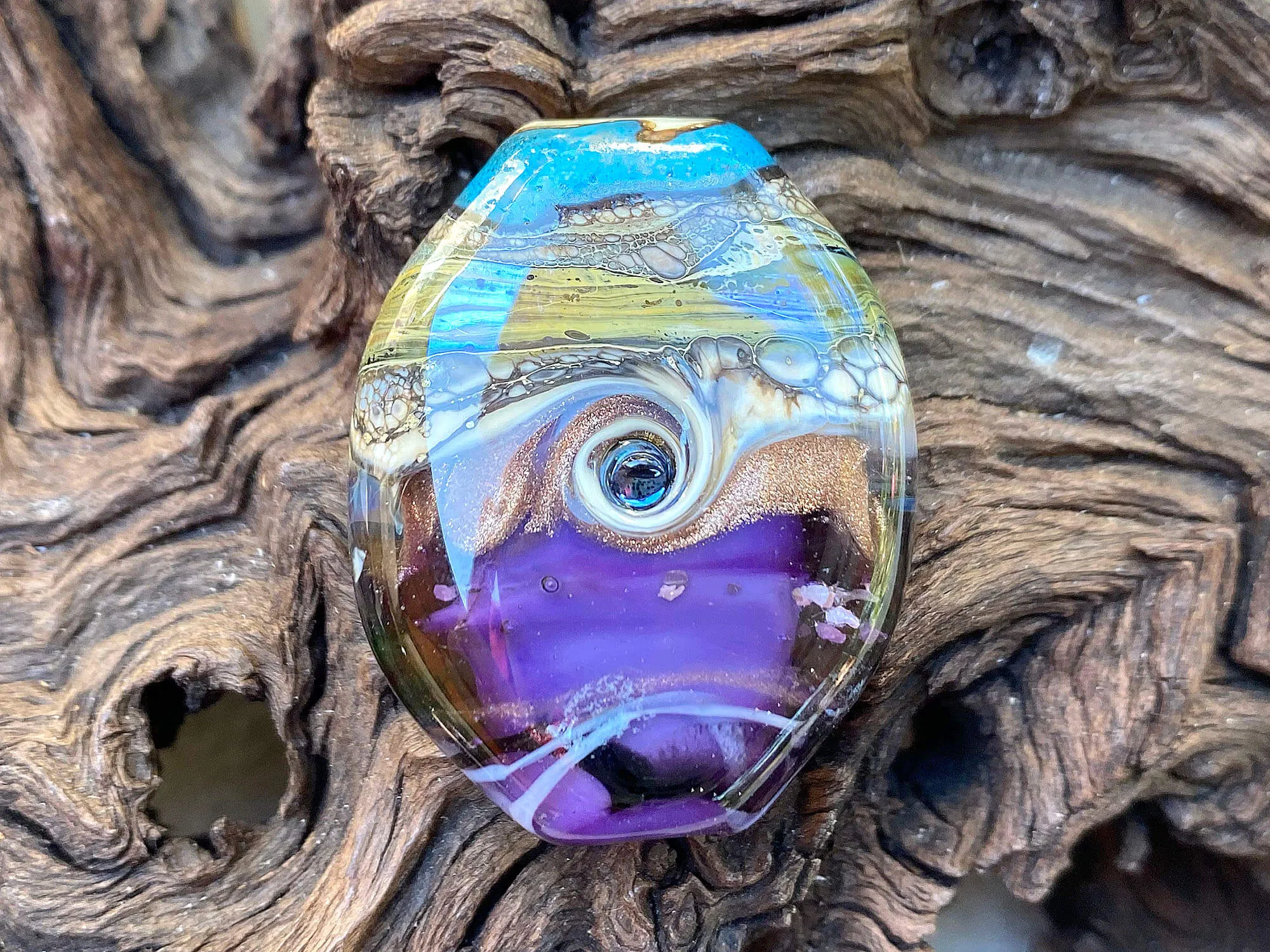 Aqua Blue & Purple Organic Lampwork Focal Bead SRA