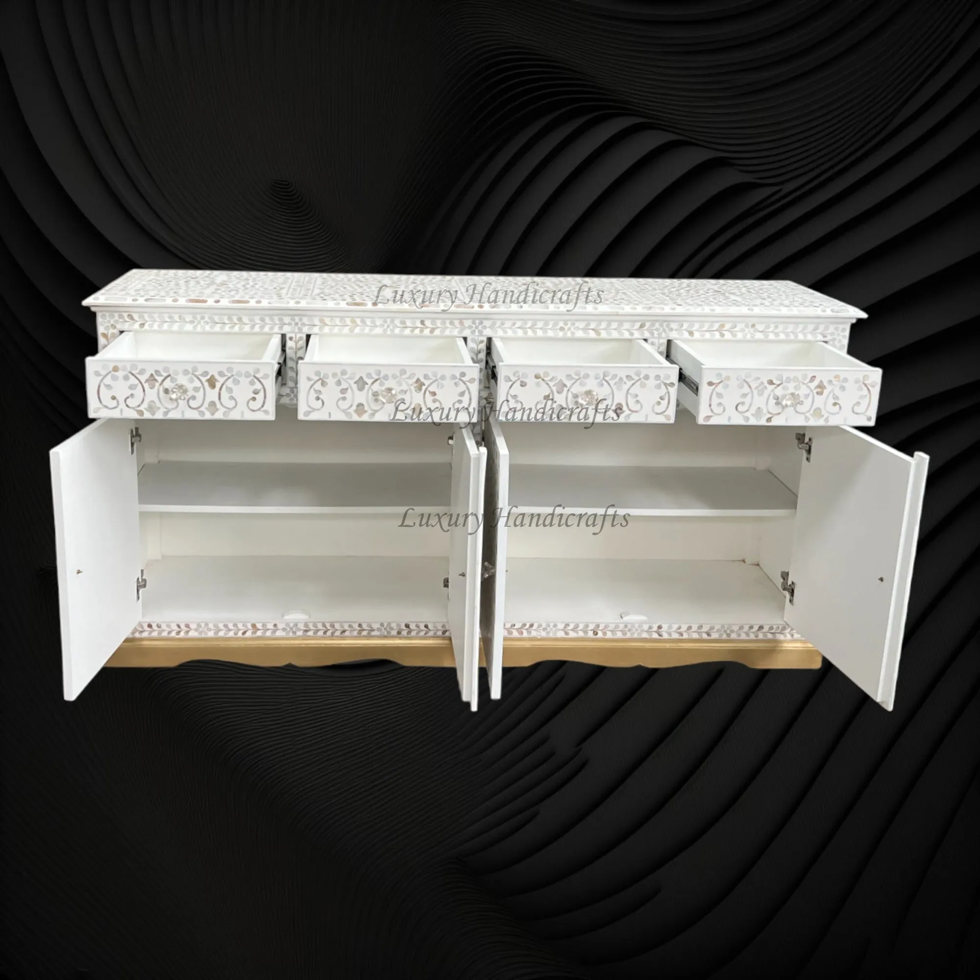 Arabic Mother Of Pearl Inlay Cabinet White