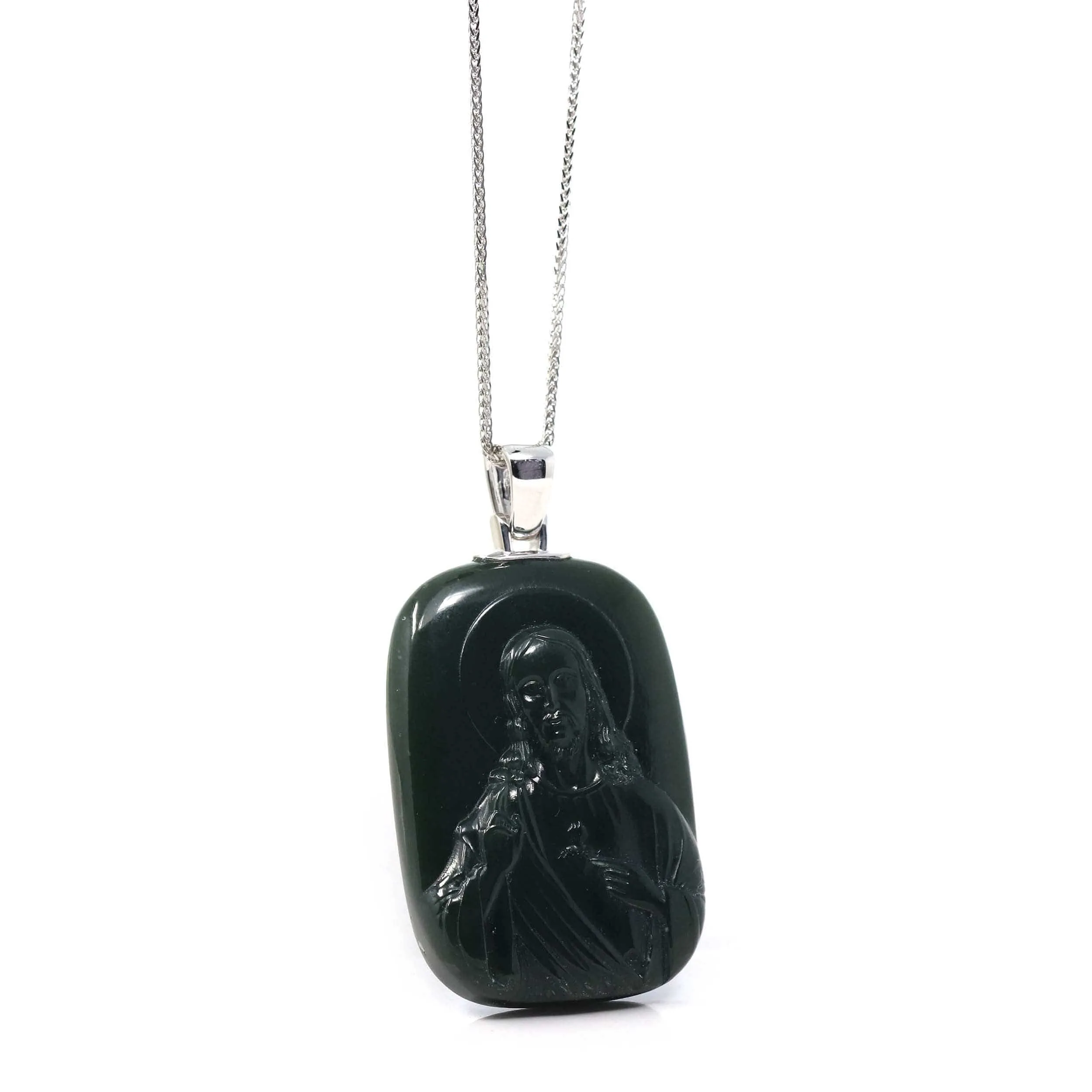 Baikalla™ 14K Yellow Gold Genuine Nephrite Black Jade Jesus Pendant Necklace