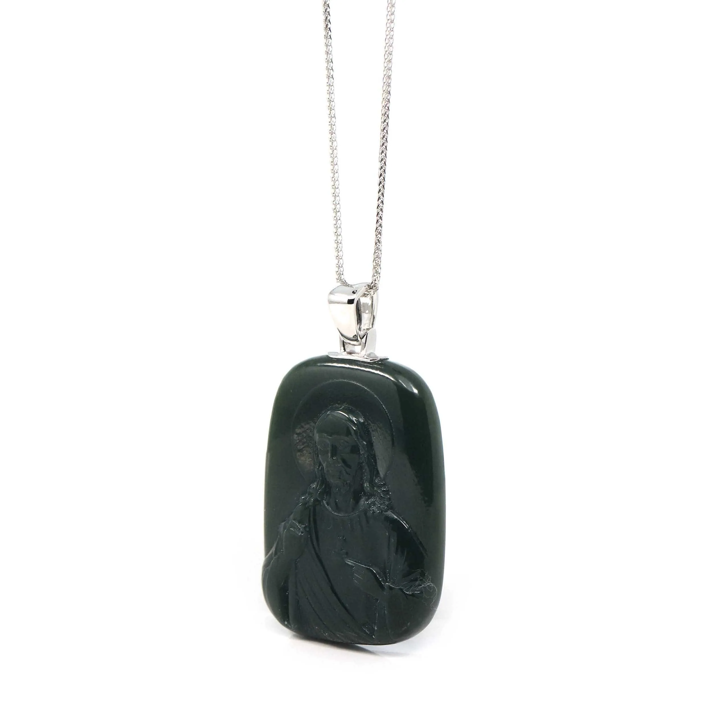 Baikalla™ 14K Yellow Gold Genuine Nephrite Black Jade Jesus Pendant Necklace