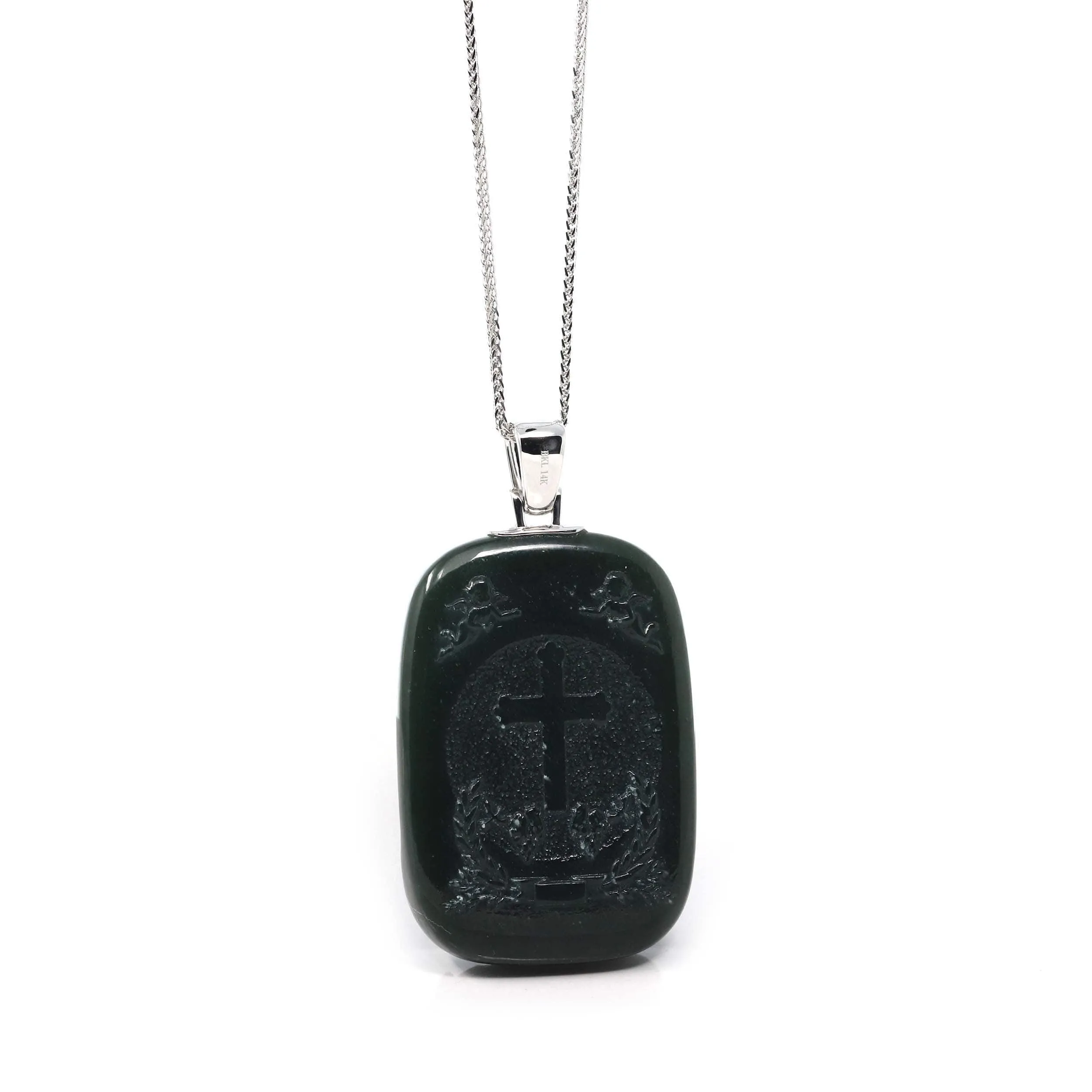 Baikalla™ 14K Yellow Gold Genuine Nephrite Black Jade Jesus Pendant Necklace