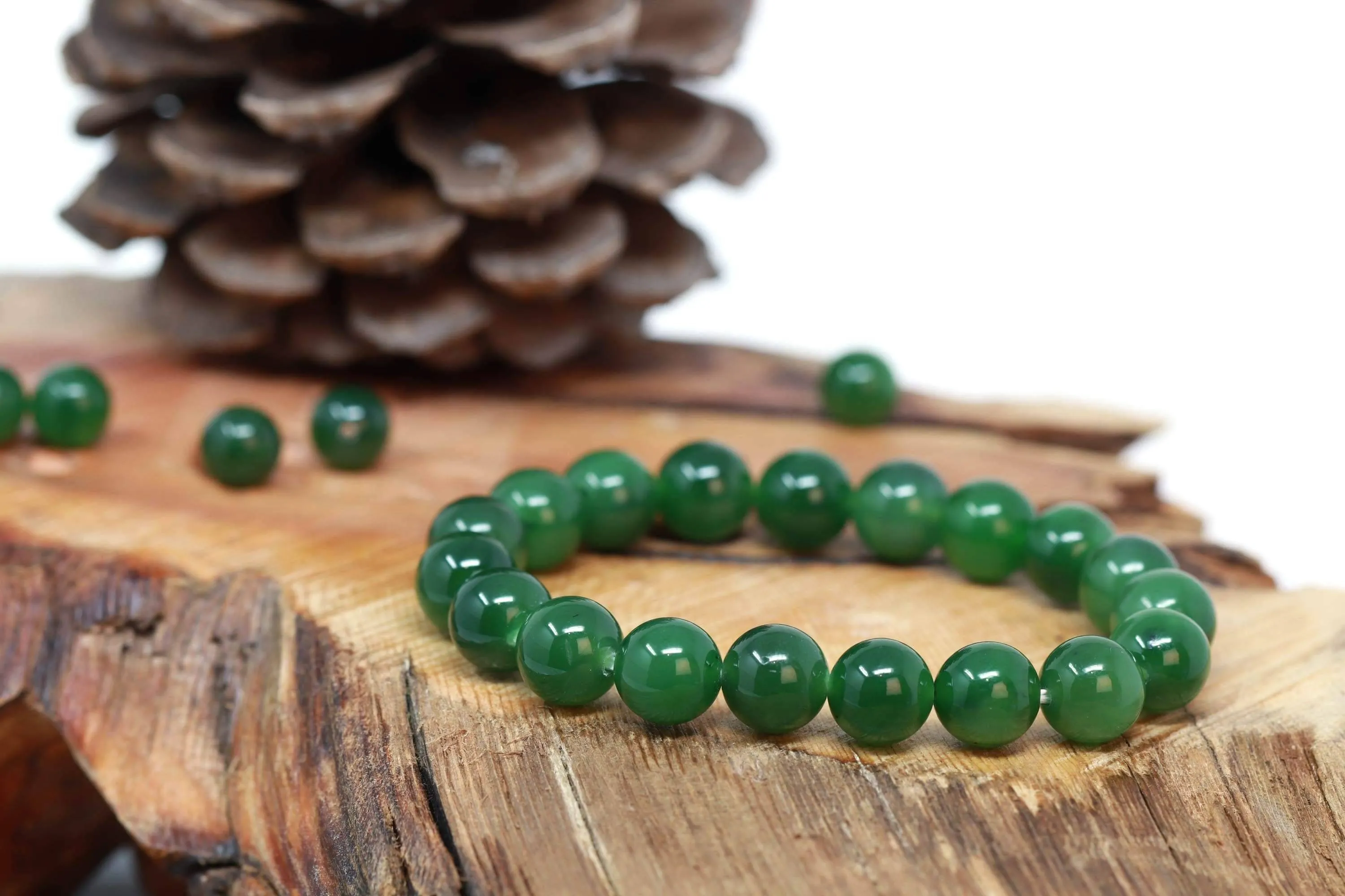 Baikalla Genuine Green Nephrite Jade Beads Bracelet ( 8mm & 9.5mm)