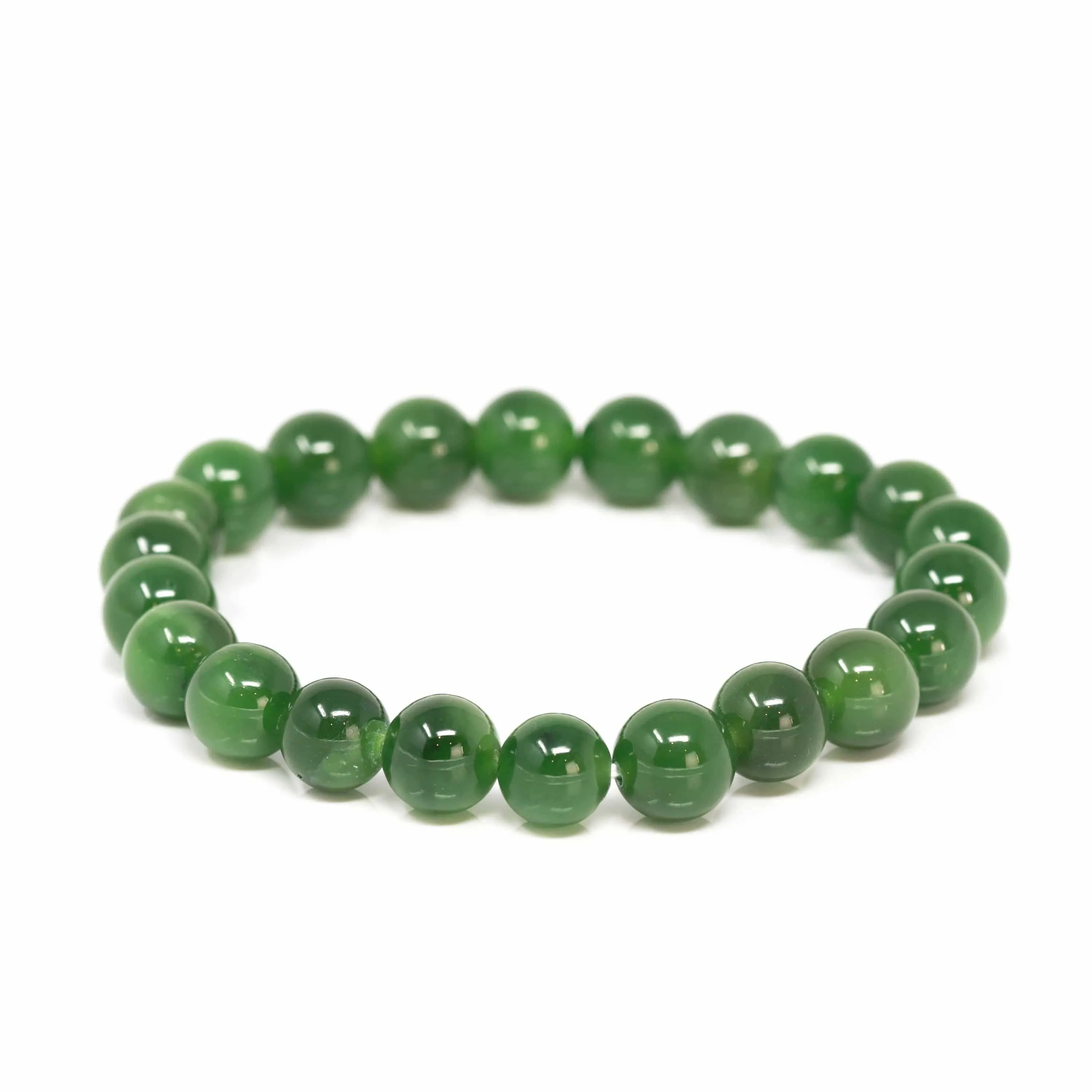 Baikalla Genuine Green Nephrite Jade Beads Bracelet ( 8mm & 9.5mm)