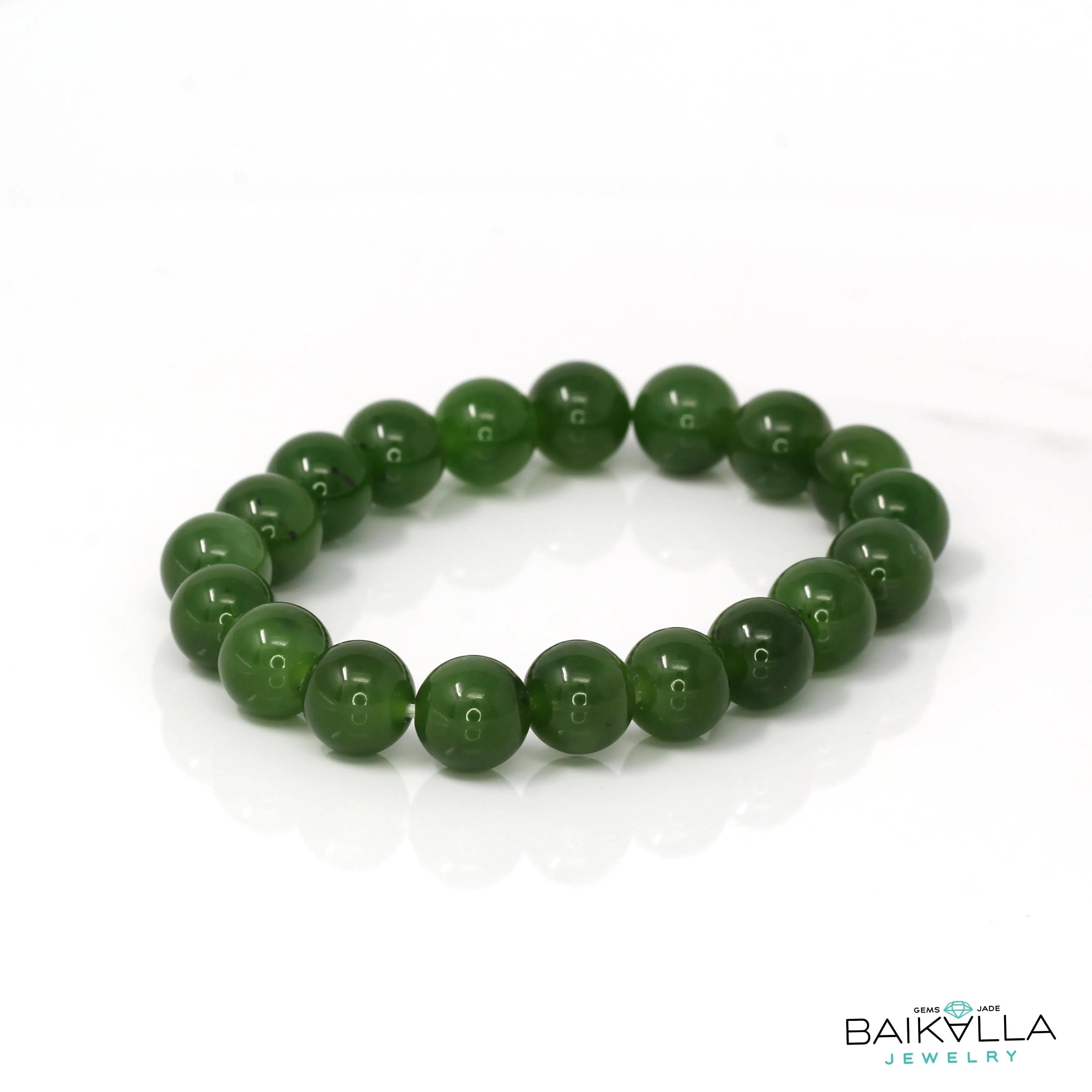 Baikalla Genuine Green Nephrite Jade Beads Bracelet ( 8mm & 9.5mm)