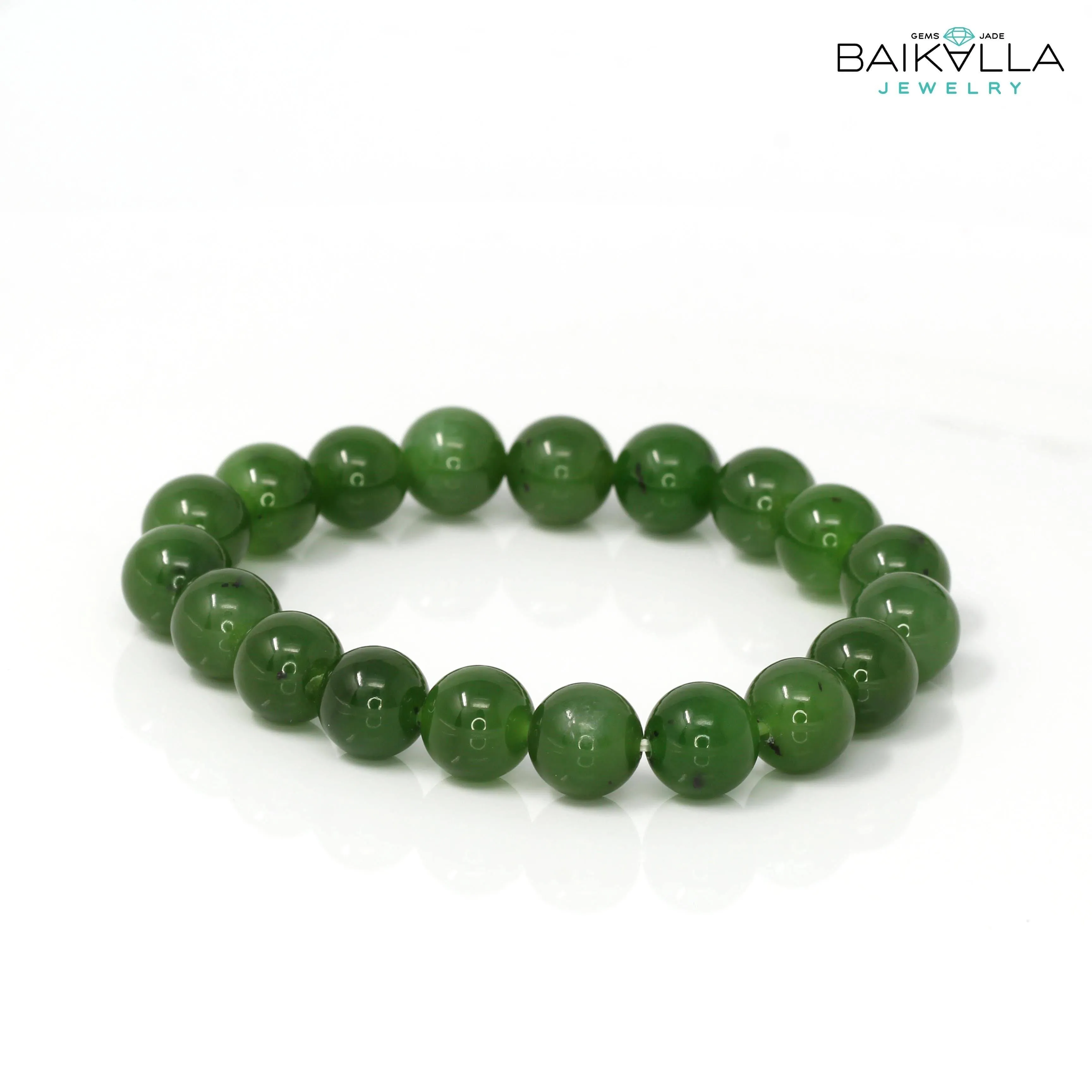 Baikalla Genuine Green Nephrite Jade Beads Bracelet ( 8mm & 9.5mm)