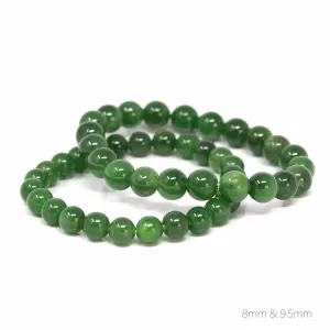 Baikalla Genuine Green Nephrite Jade Beads Bracelet ( 8mm & 9.5mm)