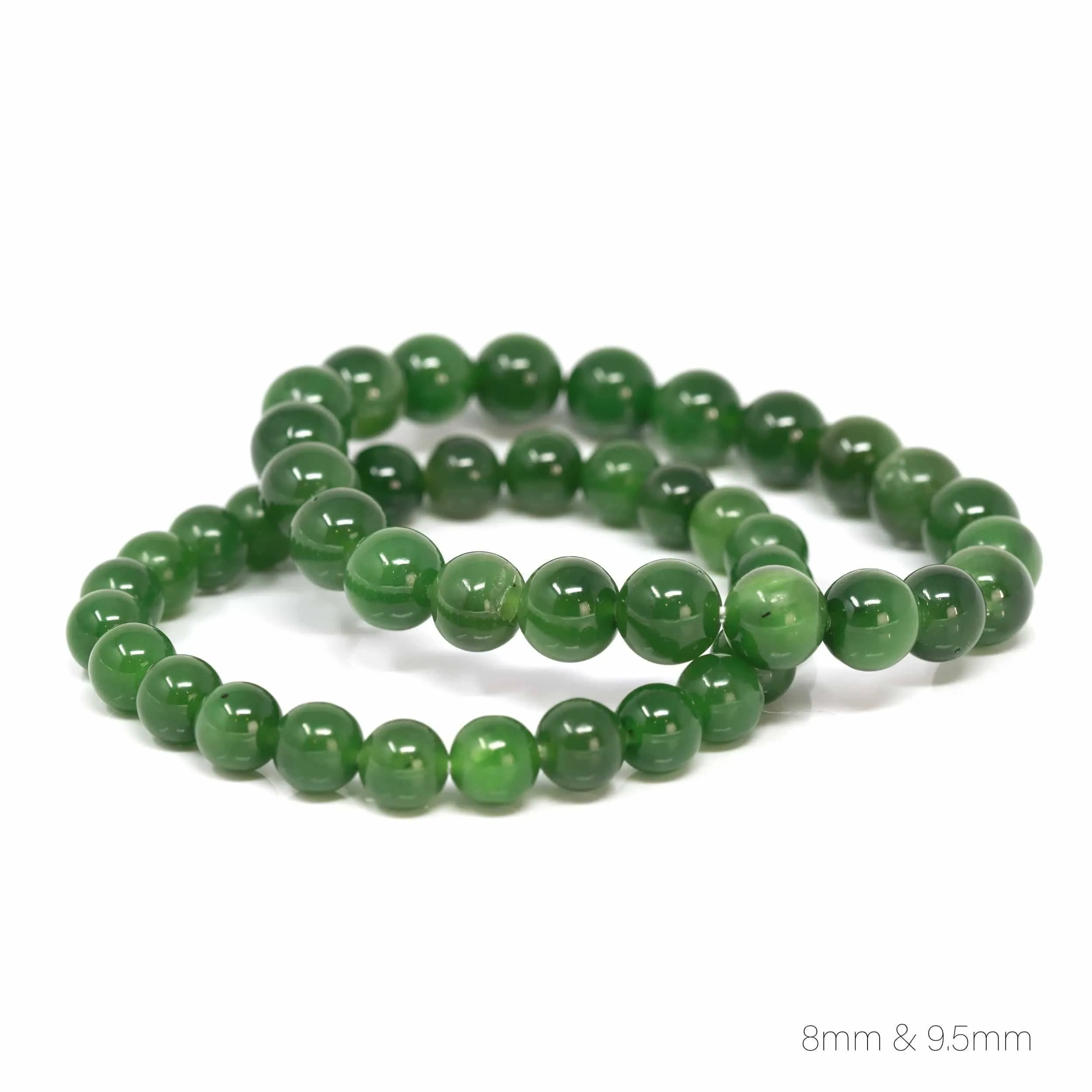 Baikalla Genuine Green Nephrite Jade Beads Bracelet ( 8mm & 9.5mm)