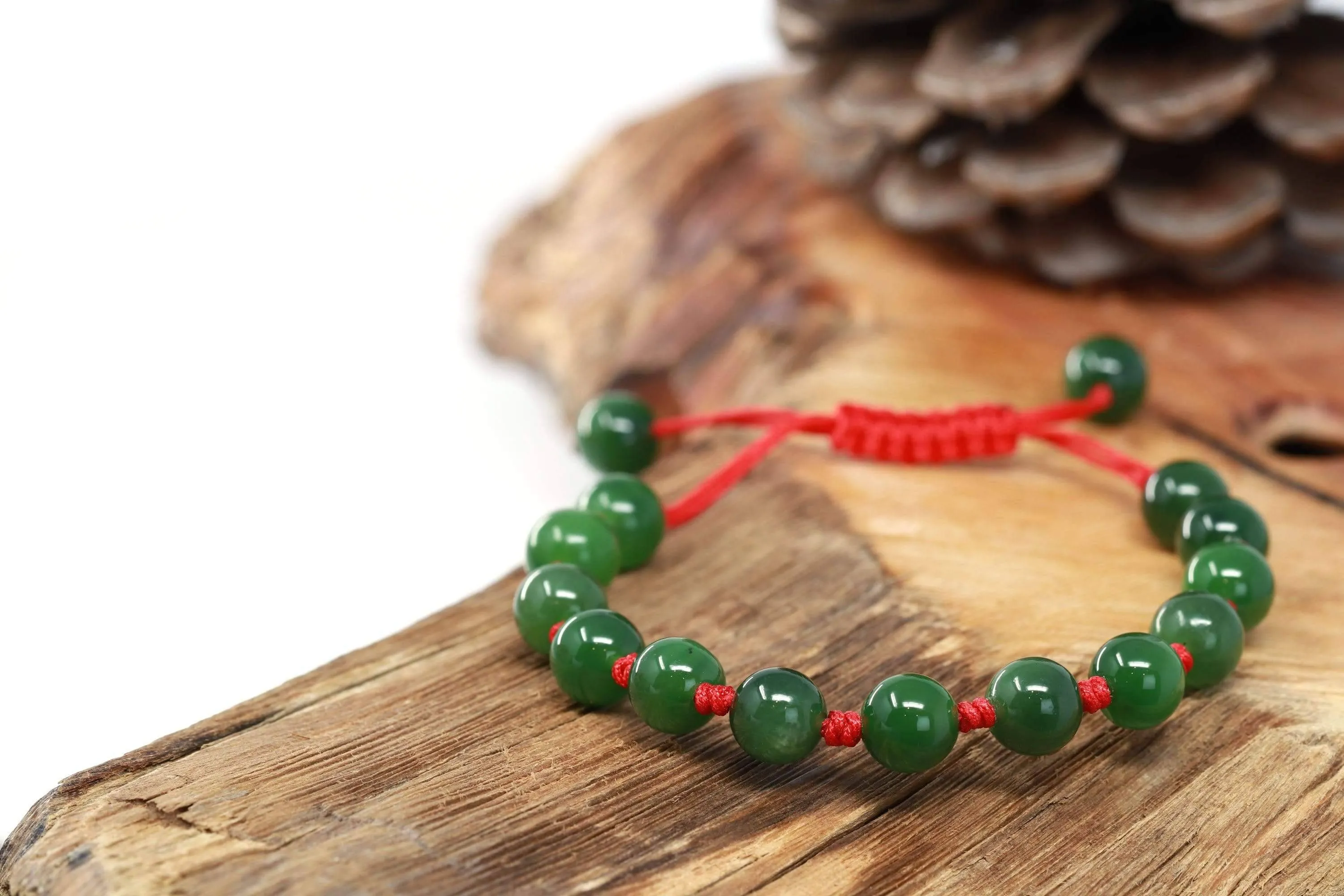 Baikalla Natural Nephrite Jade Bead Bracelet With Red String For Kids, Mom, Him.