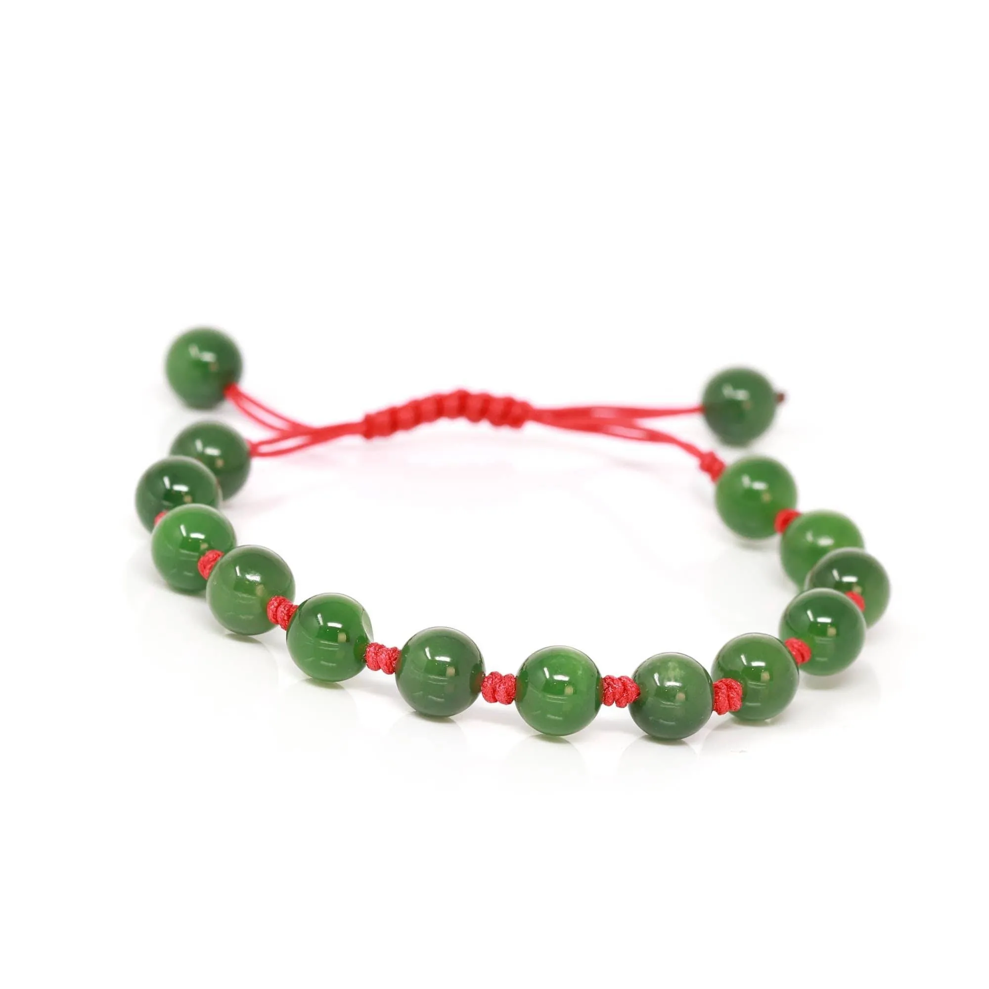 Baikalla Natural Nephrite Jade Bead Bracelet With Red String For Kids, Mom, Him.