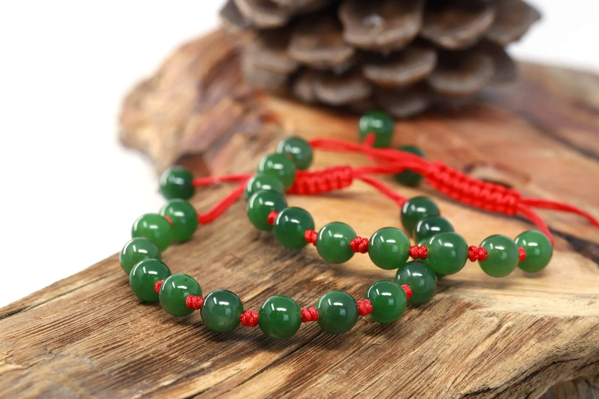 Baikalla Natural Nephrite Jade Bead Bracelet With Red String For Kids, Mom, Him.