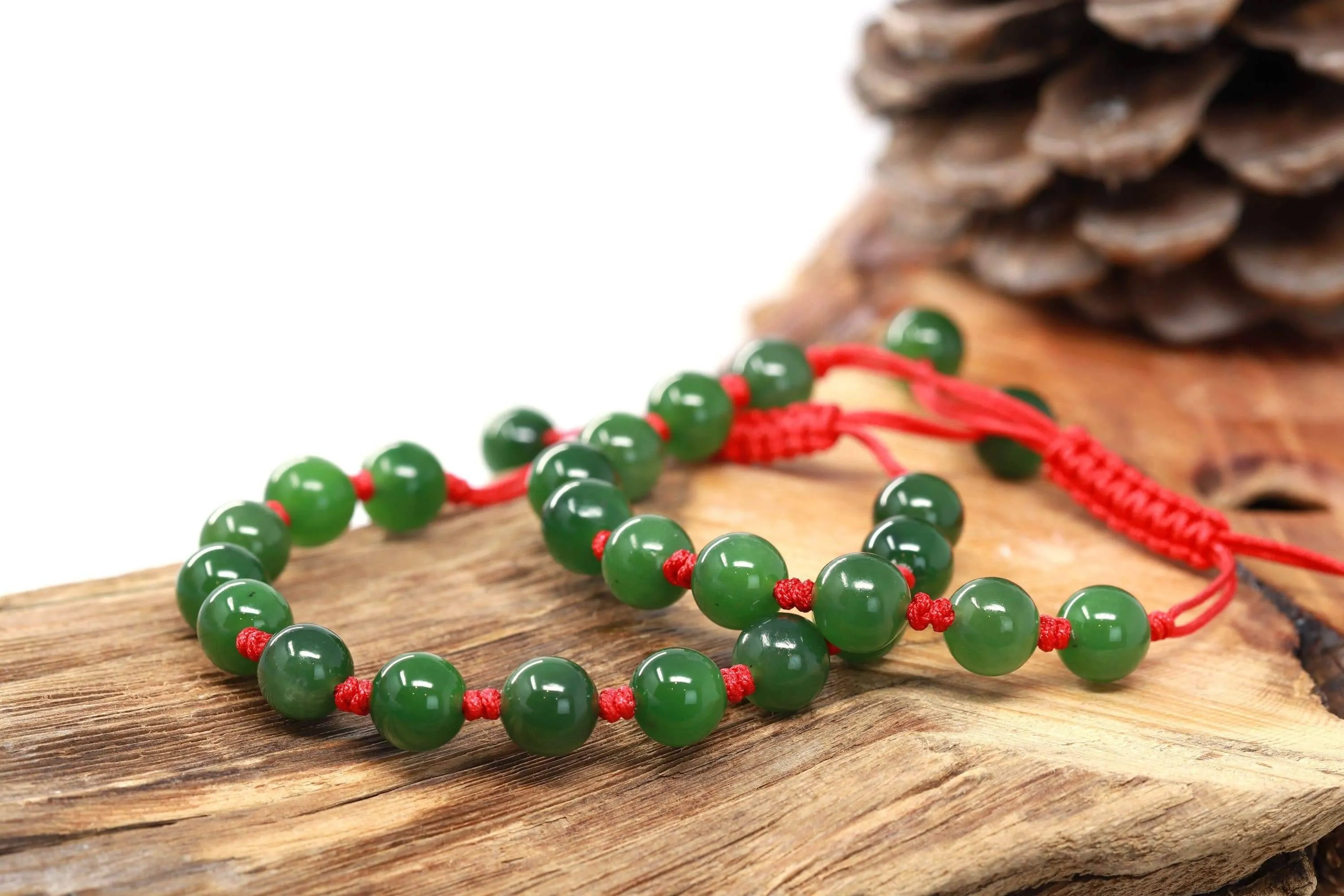 Baikalla Natural Nephrite Jade Bead Bracelet With Red String For Kids, Mom, Him.