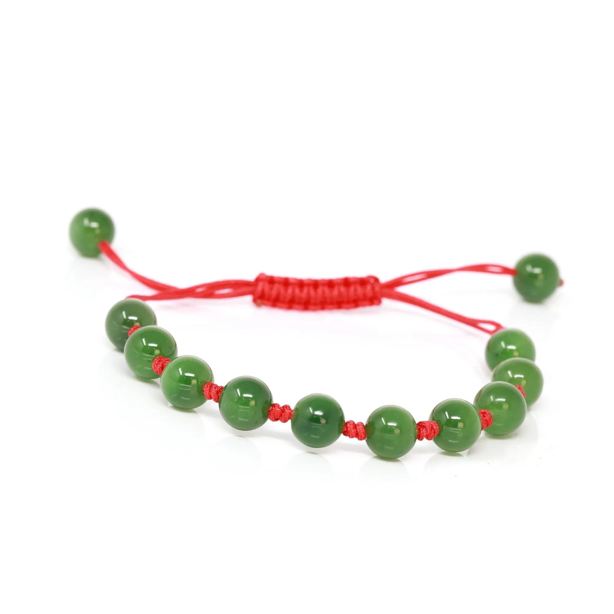 Baikalla Natural Nephrite Jade Bead Bracelet With Red String For Kids, Mom, Him.