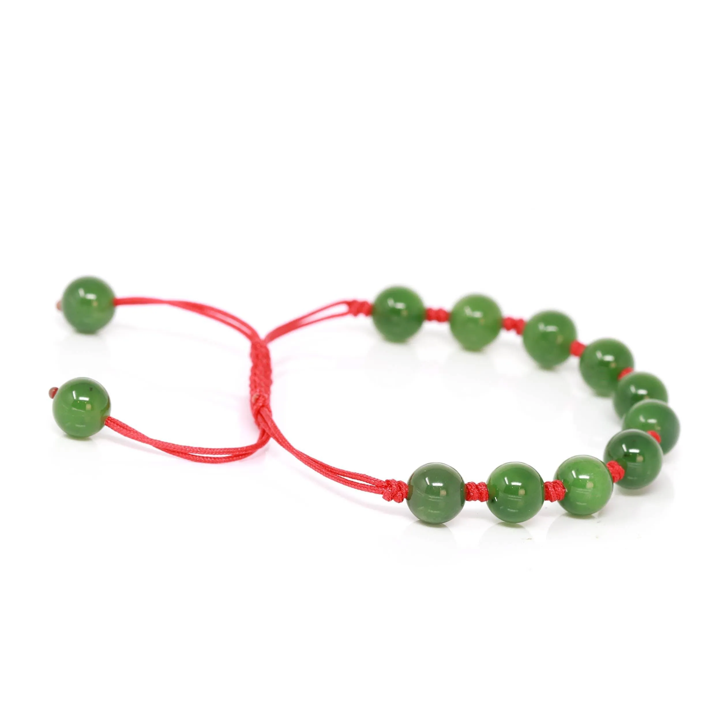 Baikalla Natural Nephrite Jade Bead Bracelet With Red String For Kids, Mom, Him.