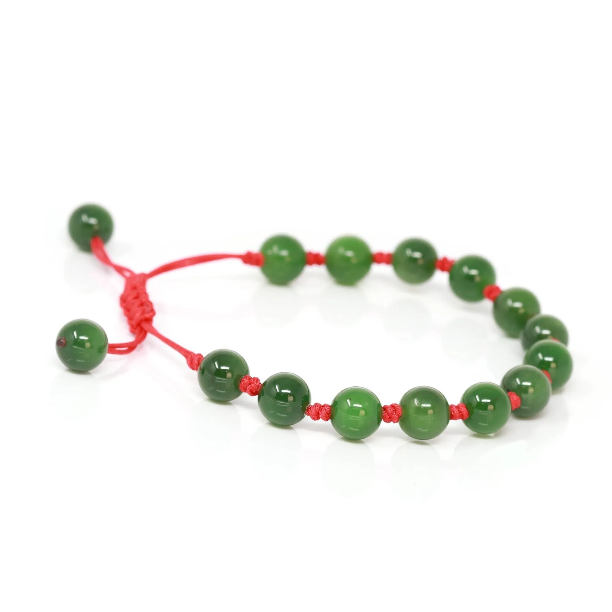 Baikalla Natural Nephrite Jade Bead Bracelet With Red String For Kids, Mom, Him.