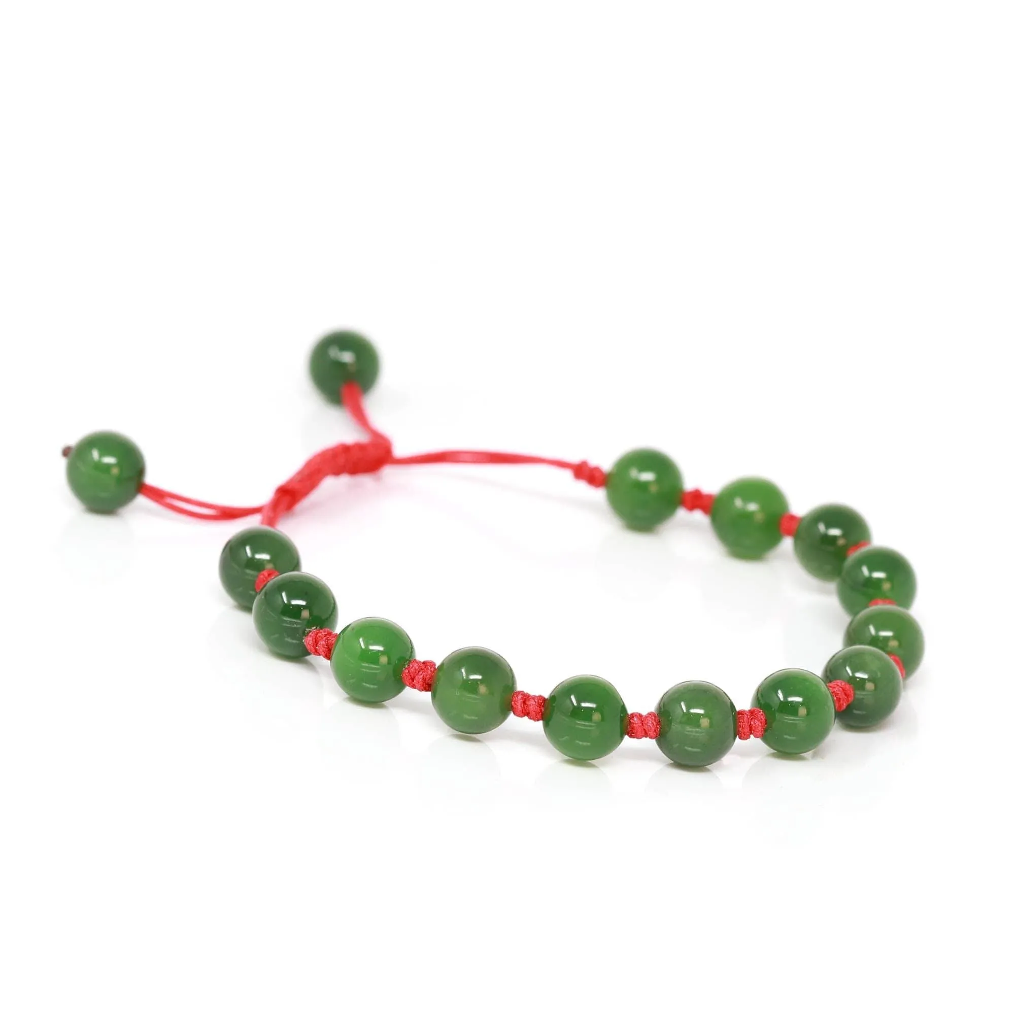 Baikalla Natural Nephrite Jade Bead Bracelet With Red String For Kids, Mom, Him.