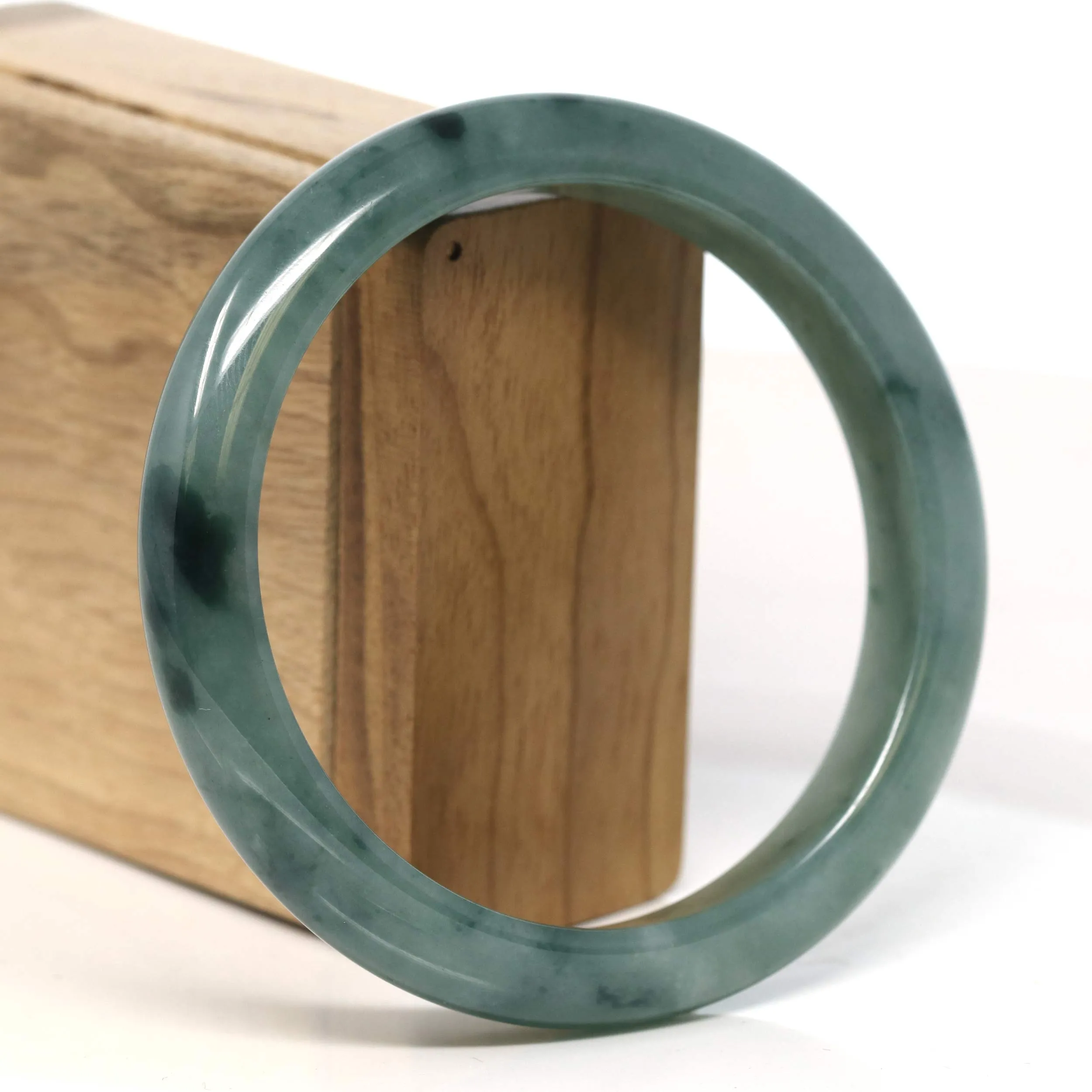 Baikalla "Half Round" Blue-Green Jadeite Jade Bangle Bracelet (63.45 mm) #T398