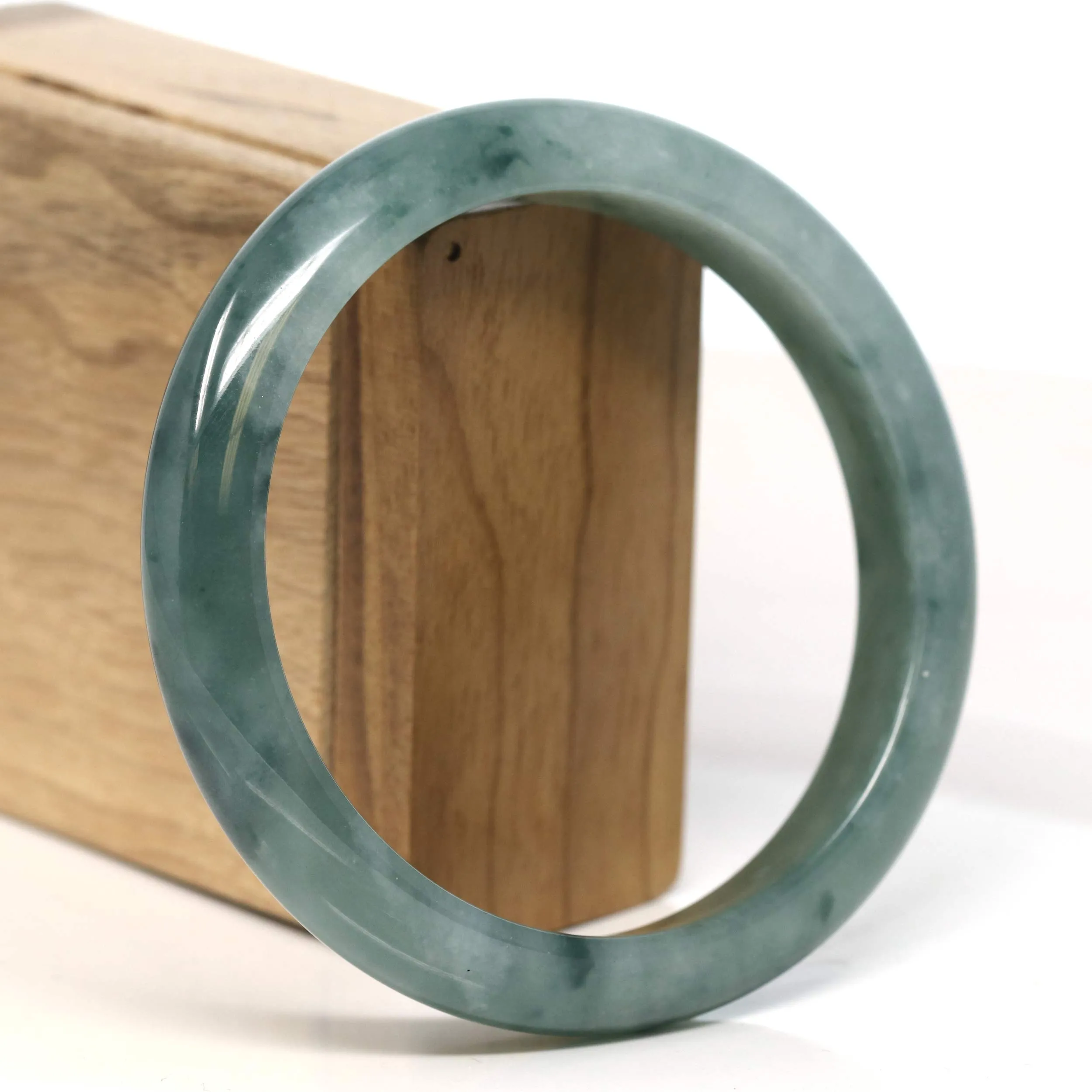 Baikalla "Half Round" Blue-Green Jadeite Jade Bangle Bracelet (63.45 mm) #T398